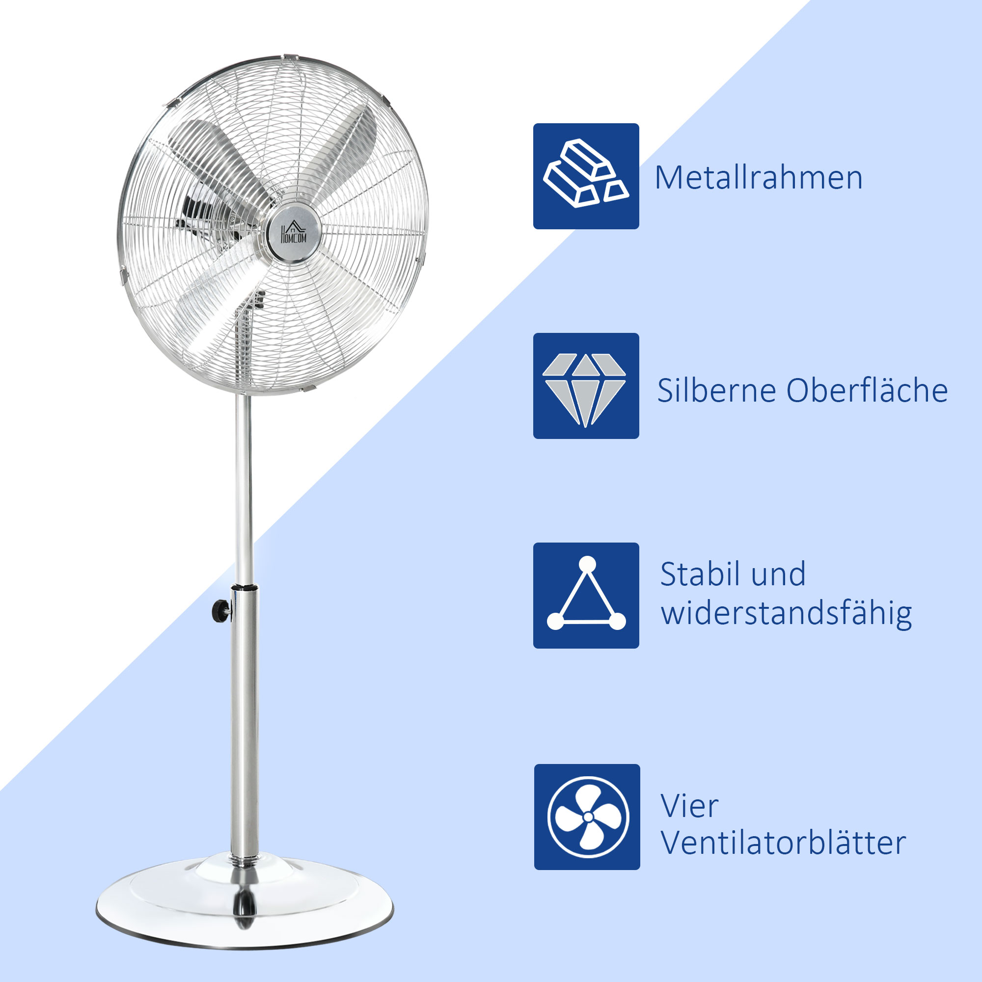 Höhenverstellbarer Standventilator Ø44,5 cm Silber