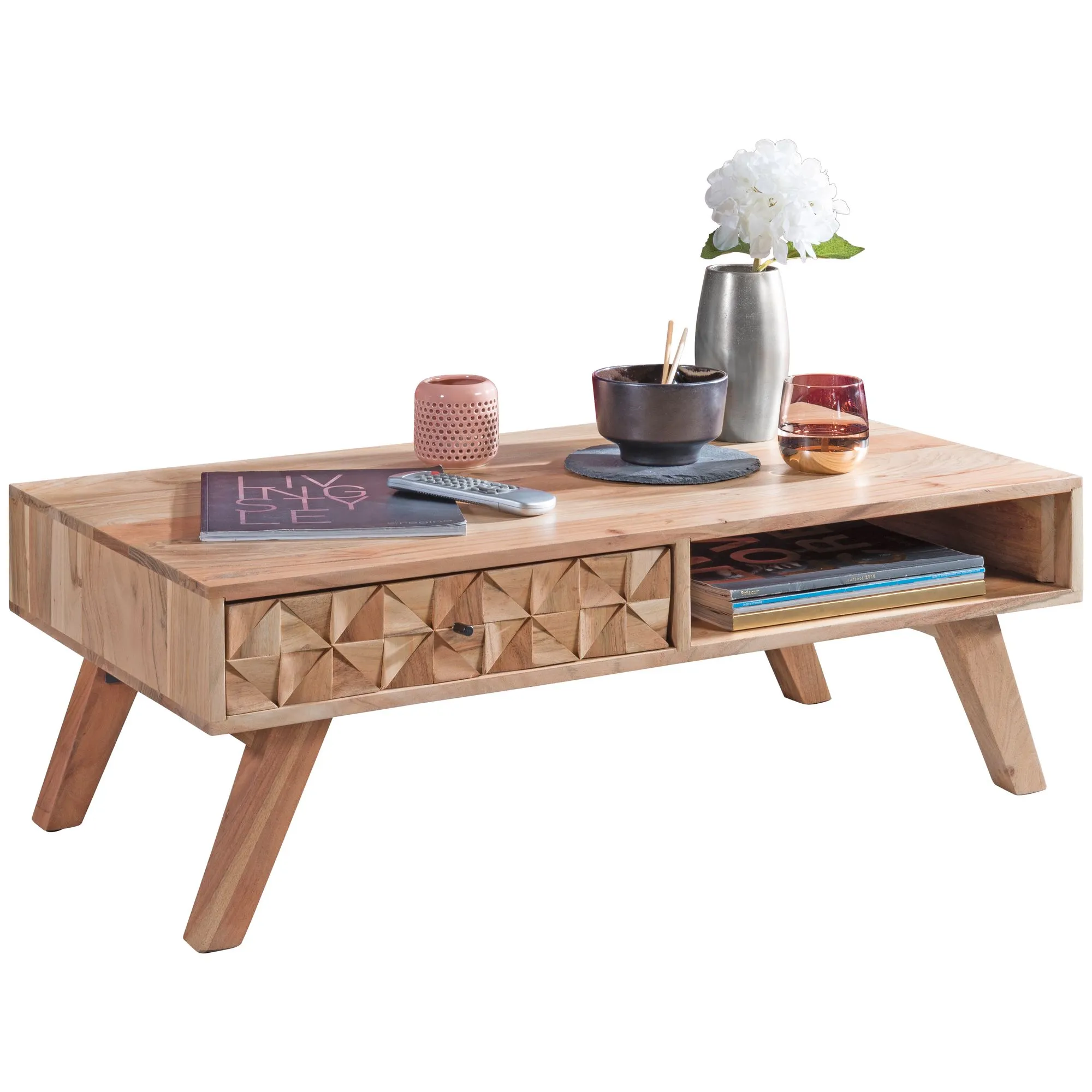 Wohnling Couchtisch REWA 95x35x50cm Akazie Massivholz Sofatisch Wohnling Couchtisch REWA 95x35x50cm Akazie Massivholz Sofatisch