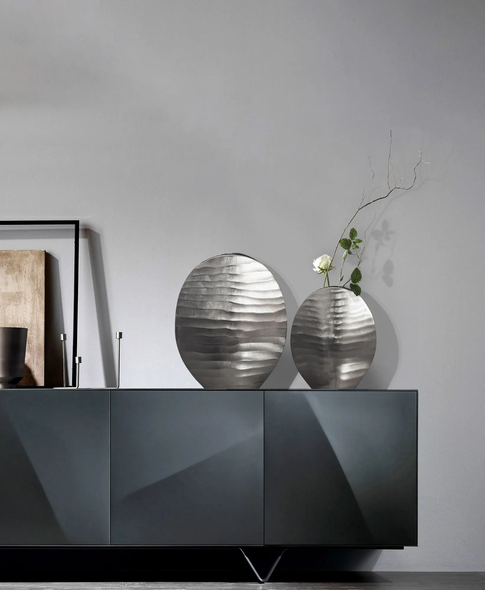 Deko Vase 2er Set Aluminium Silber Blumenvase Wellenmuster Modern