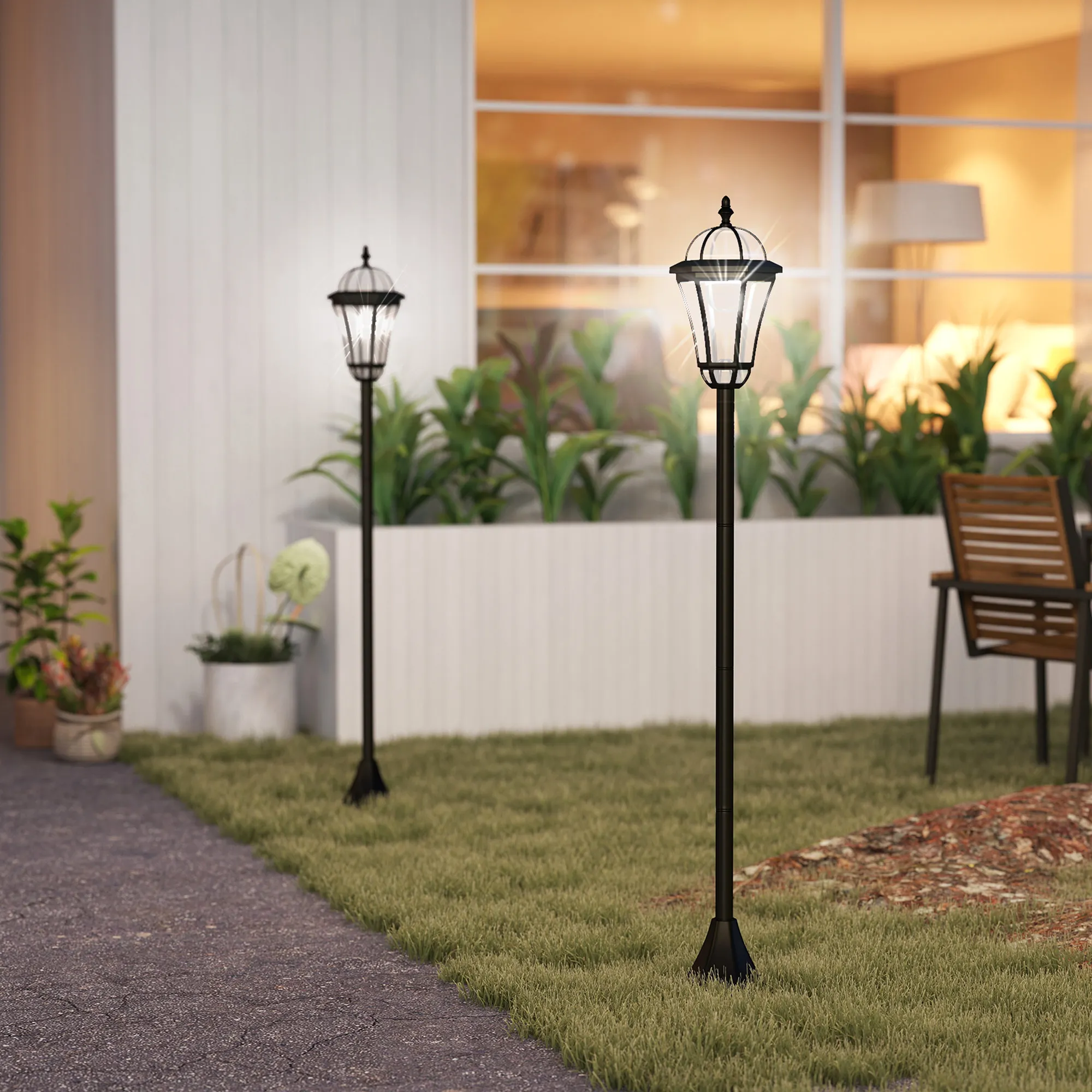 Solar Gartenlaterne 2er Set Wegleuchte 129 cm Schwarz LED
