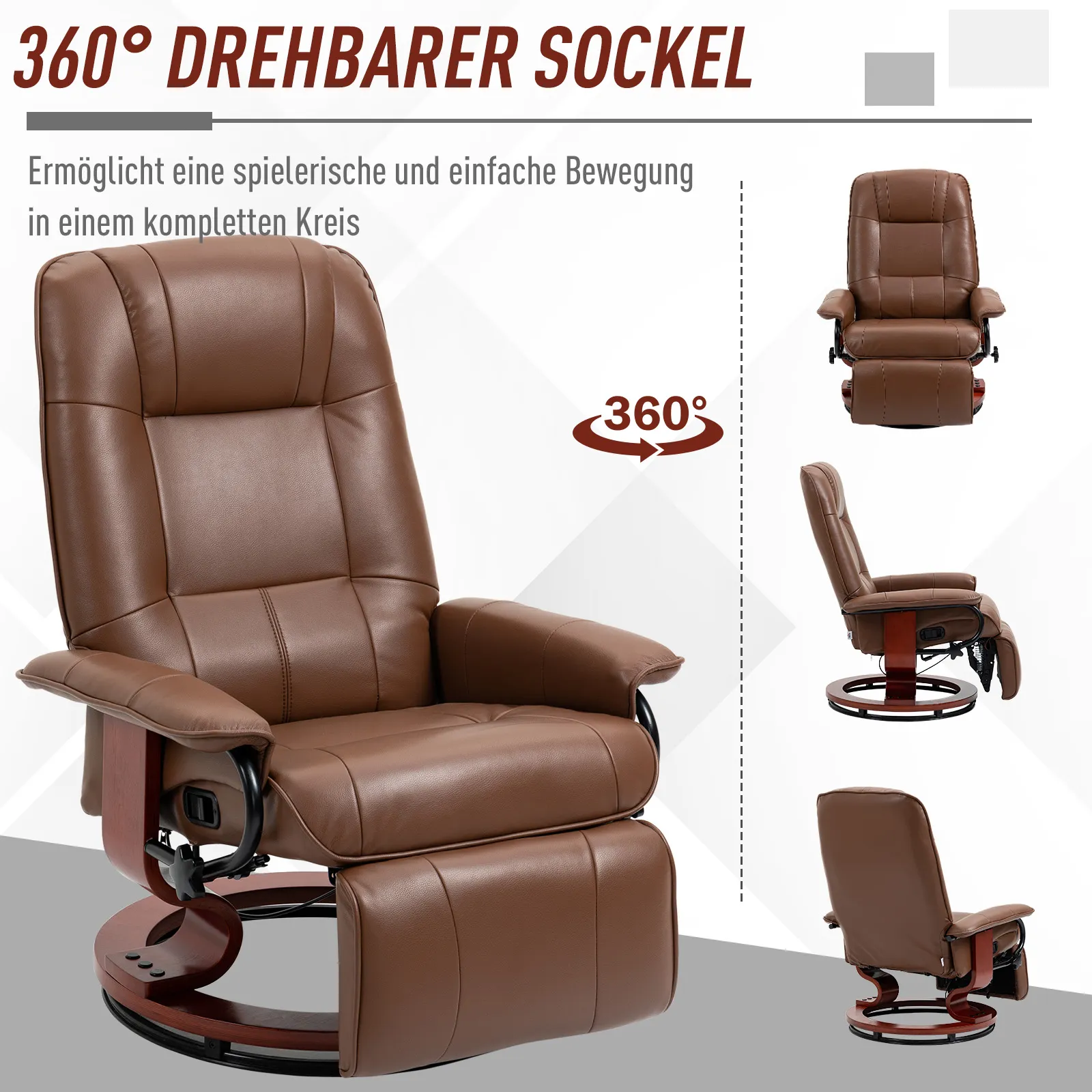 Relaxsessel Braun 78L x 87B x 100H cm mit 360° Drehfuß