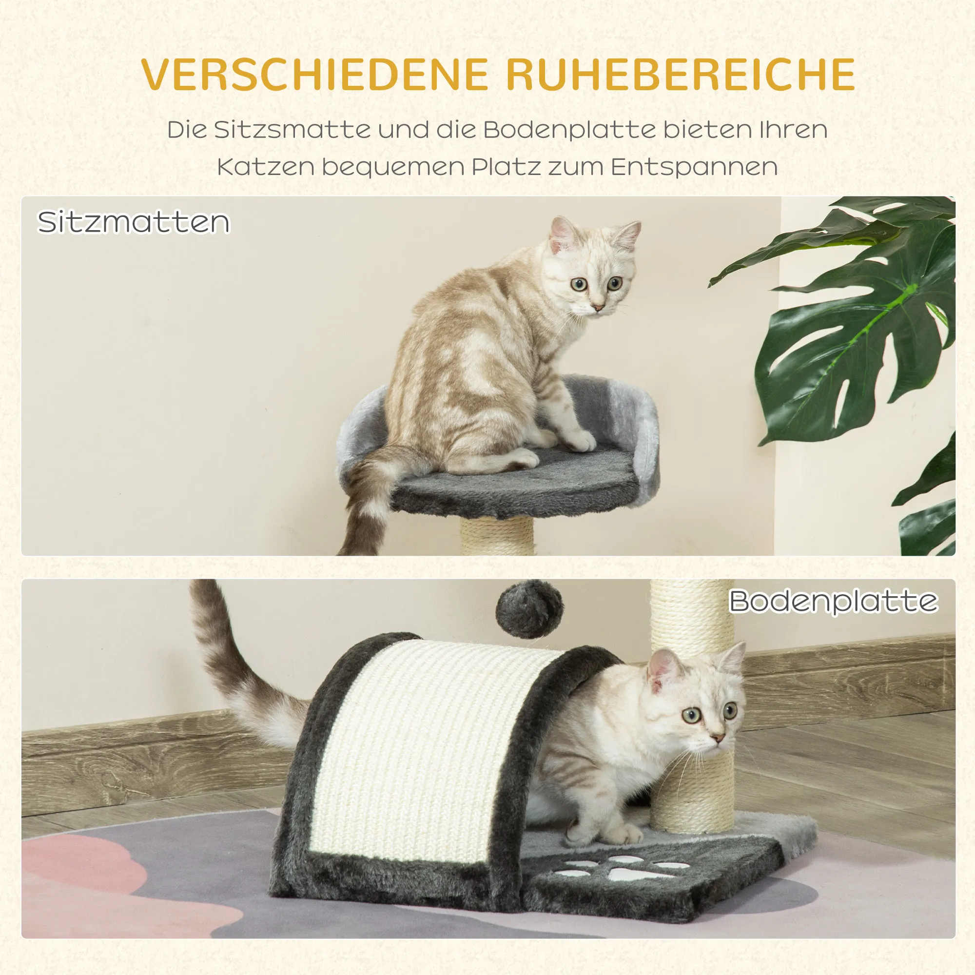 Kratzbaum 46 cm Kleiner Katzenturm mit Höhle, Spielball, Sisal-Seil, erhöhter Plattform, Katzenkratzbaum, Kletterbaum, für Katzen bis zu 4 kg, Dunkelgrau
