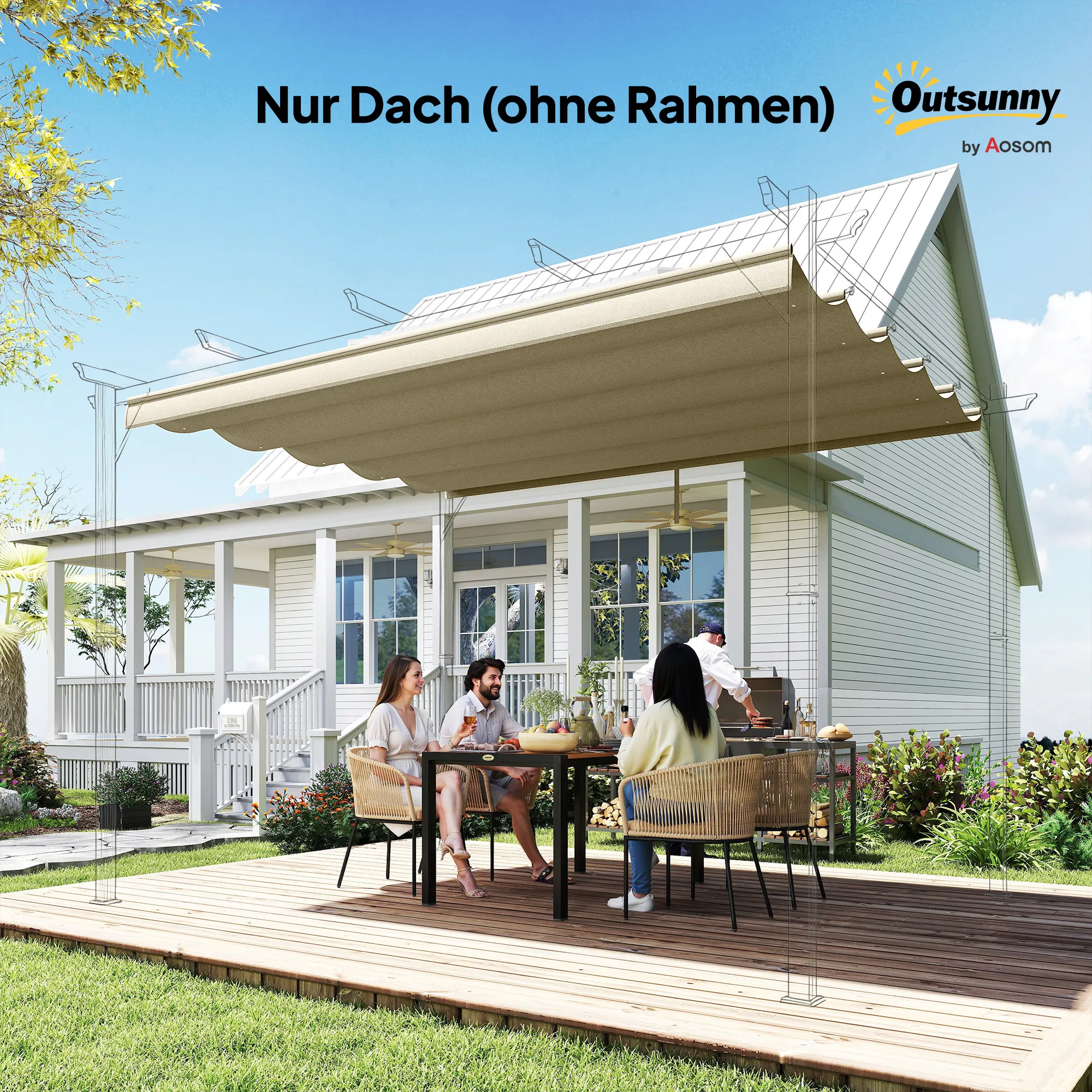 Ersatzdach 3 x 3 m Beige für Pavillons