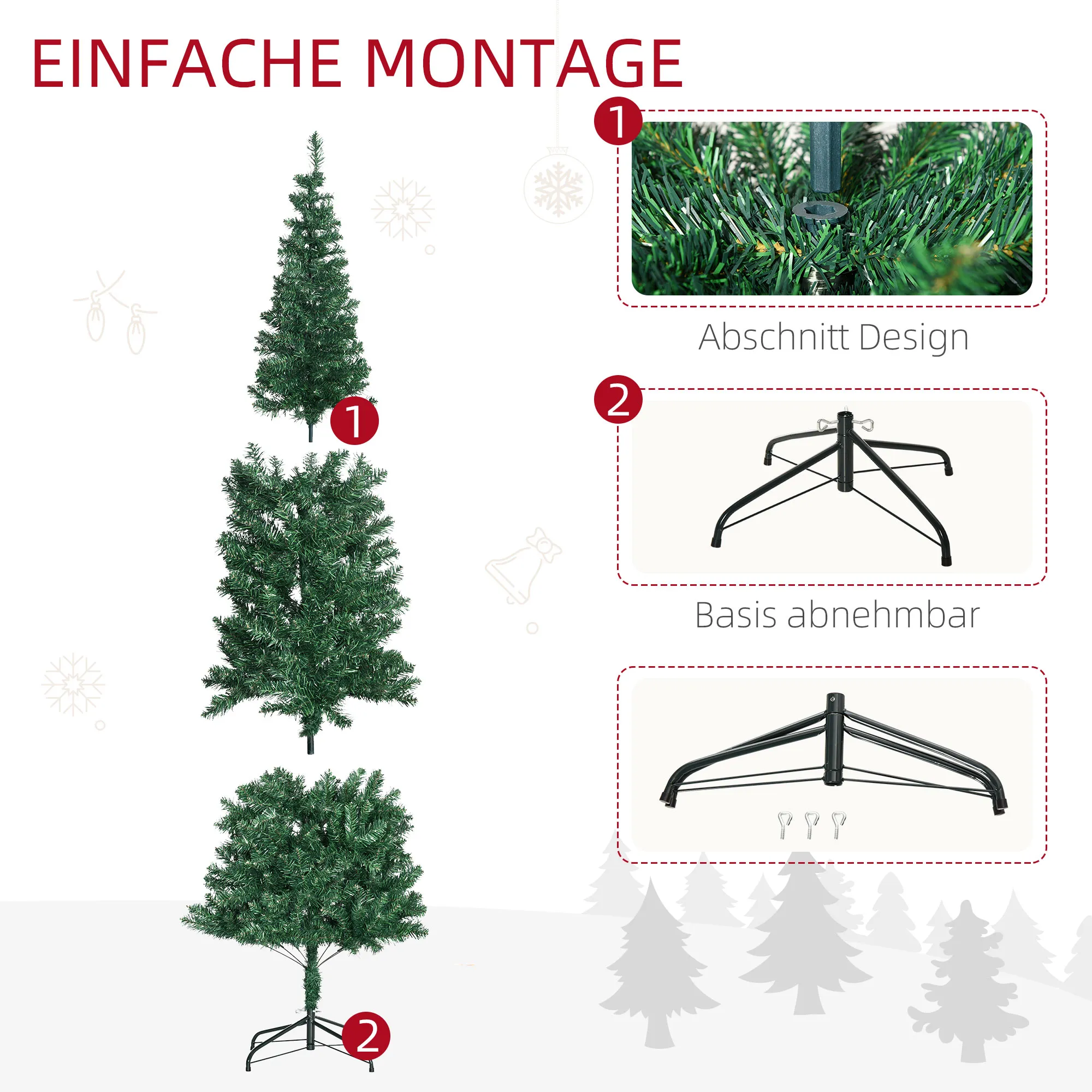 Weihnachtsbaum Kunsttanne künstlicher Christbaum, inkl. Standfuß, LED´s, 2,1 m, 1 Weihnachtsstern, Grün