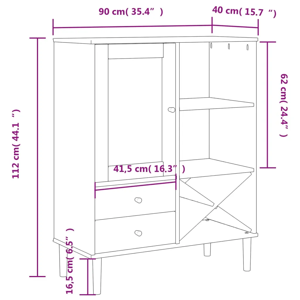 Highboard Weiß aus massivholz mit UV-Lackierung 90 x 40 x 112 cm