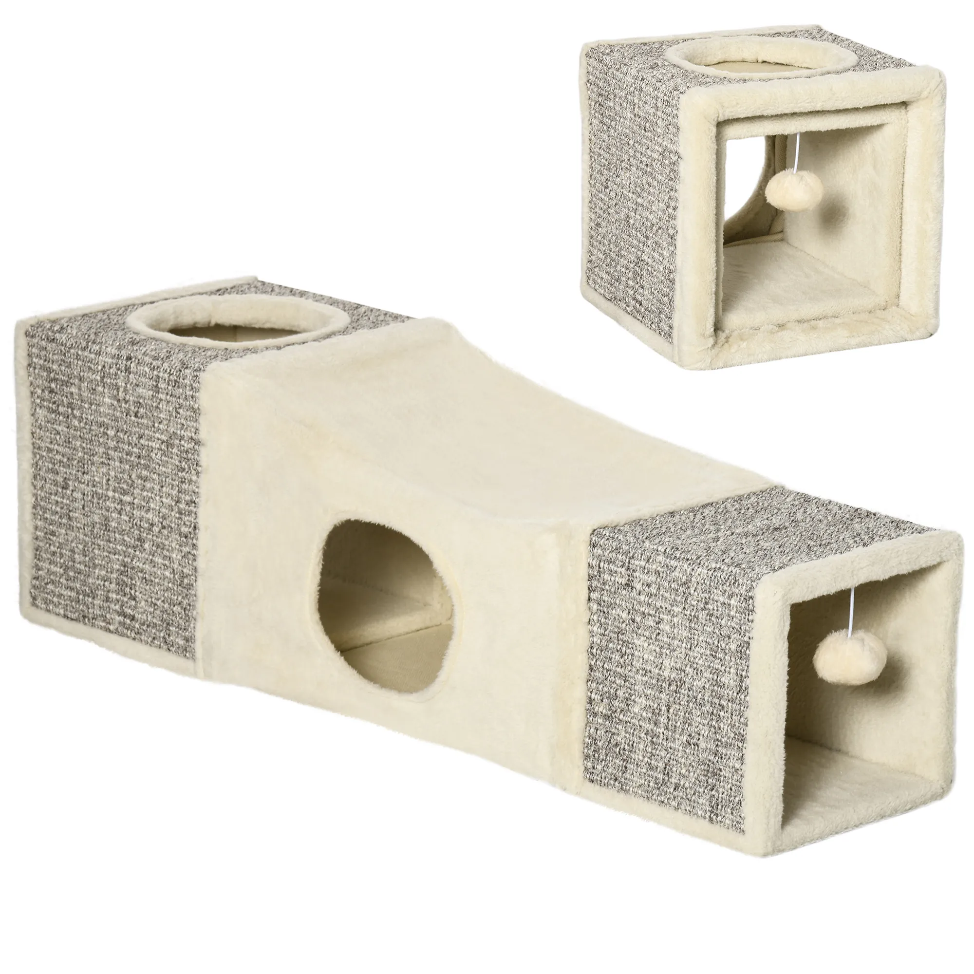 Katzentunnel 98L x 30B x 30H cm in Braun und Beige