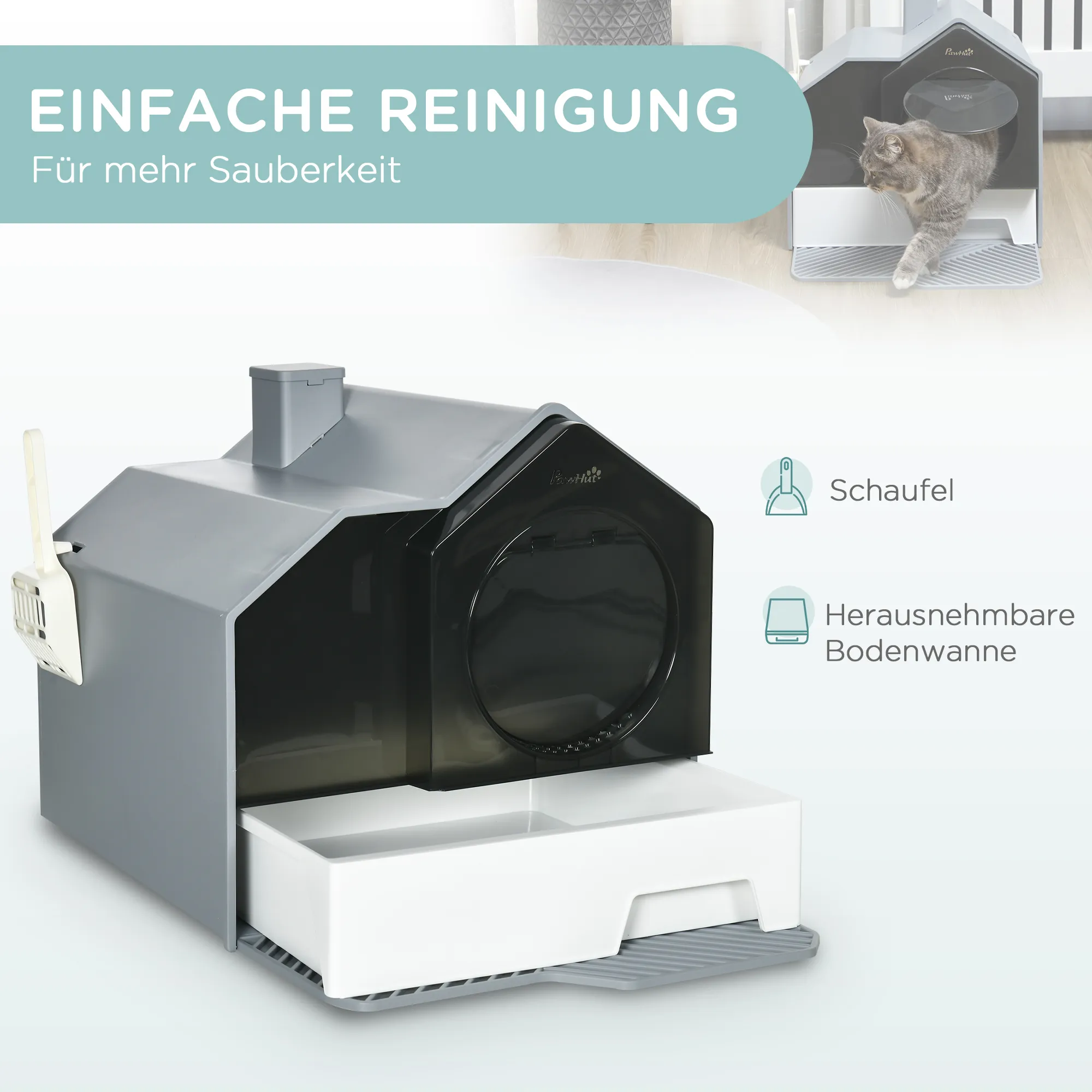 Katzentoilette Grau 47L x 45B x 42H cm im Hüttendesign