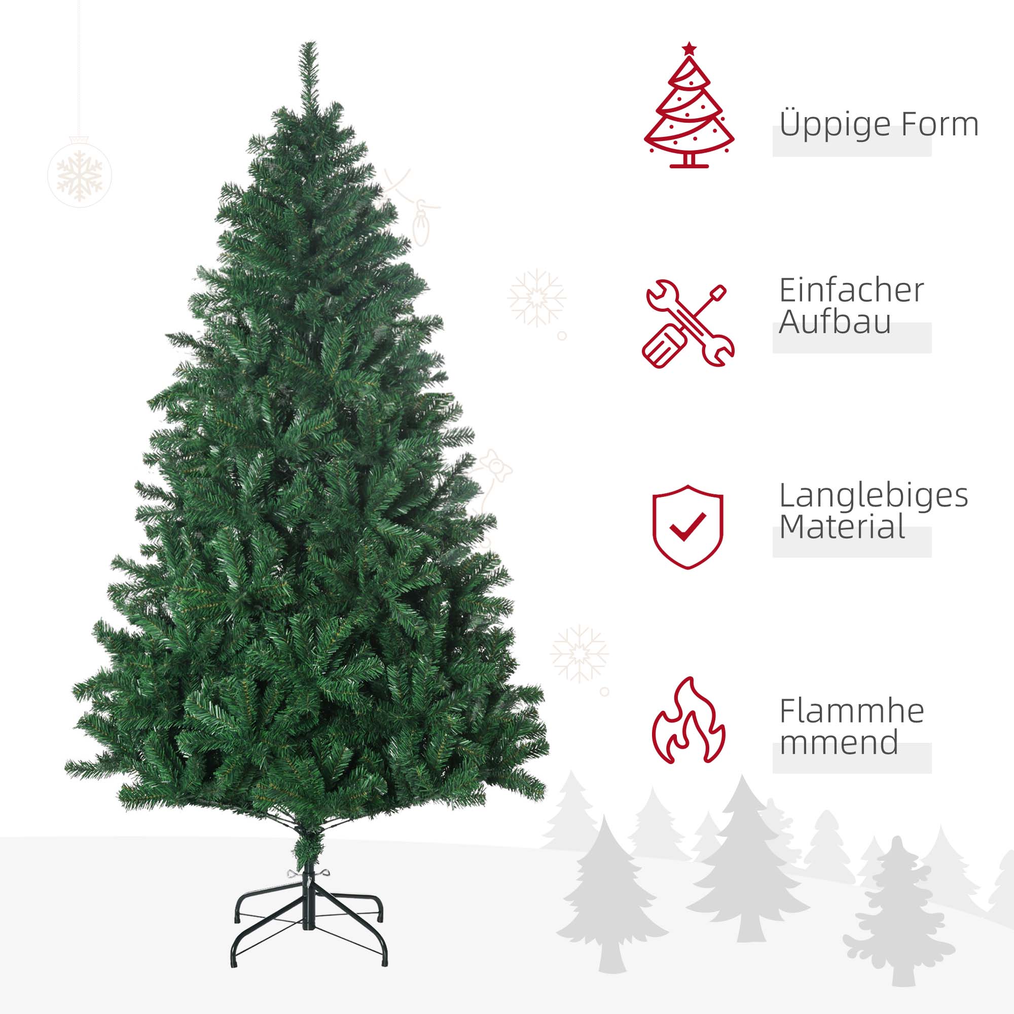 Künstlicher Weihnachtsbaum 180 cm Tannenbaum mit 1000 Spitzen Grün