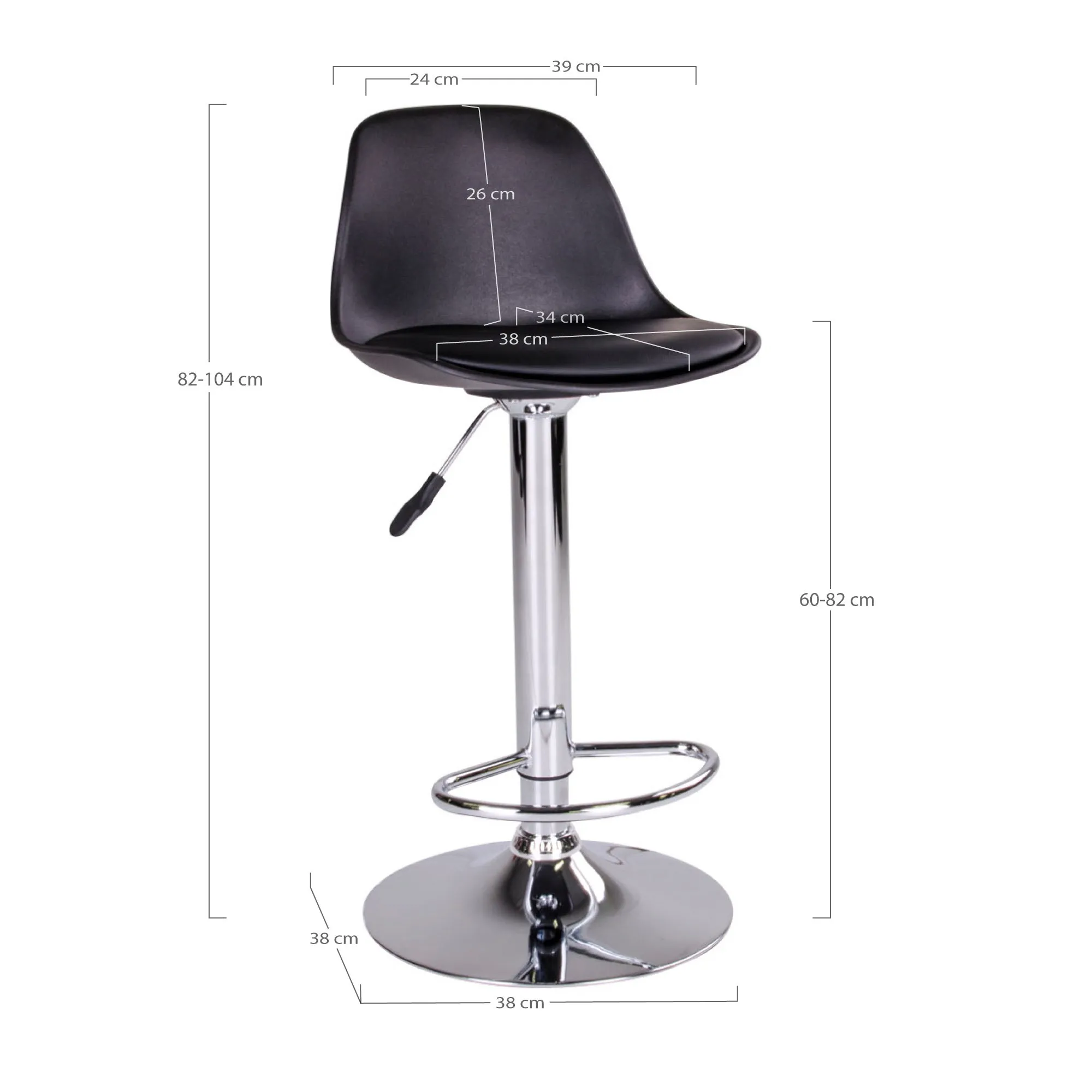 tinkaro Barhocker Trondheim PU-Leder 41 x 39 x 82-104 cm Schwarz