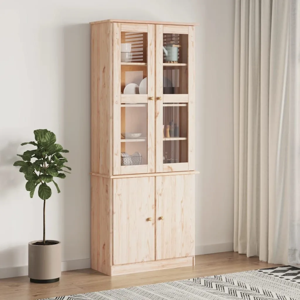 Holzvitrine aus Massivholz, 77 x 35 x 186,5 cm, unbehandelt