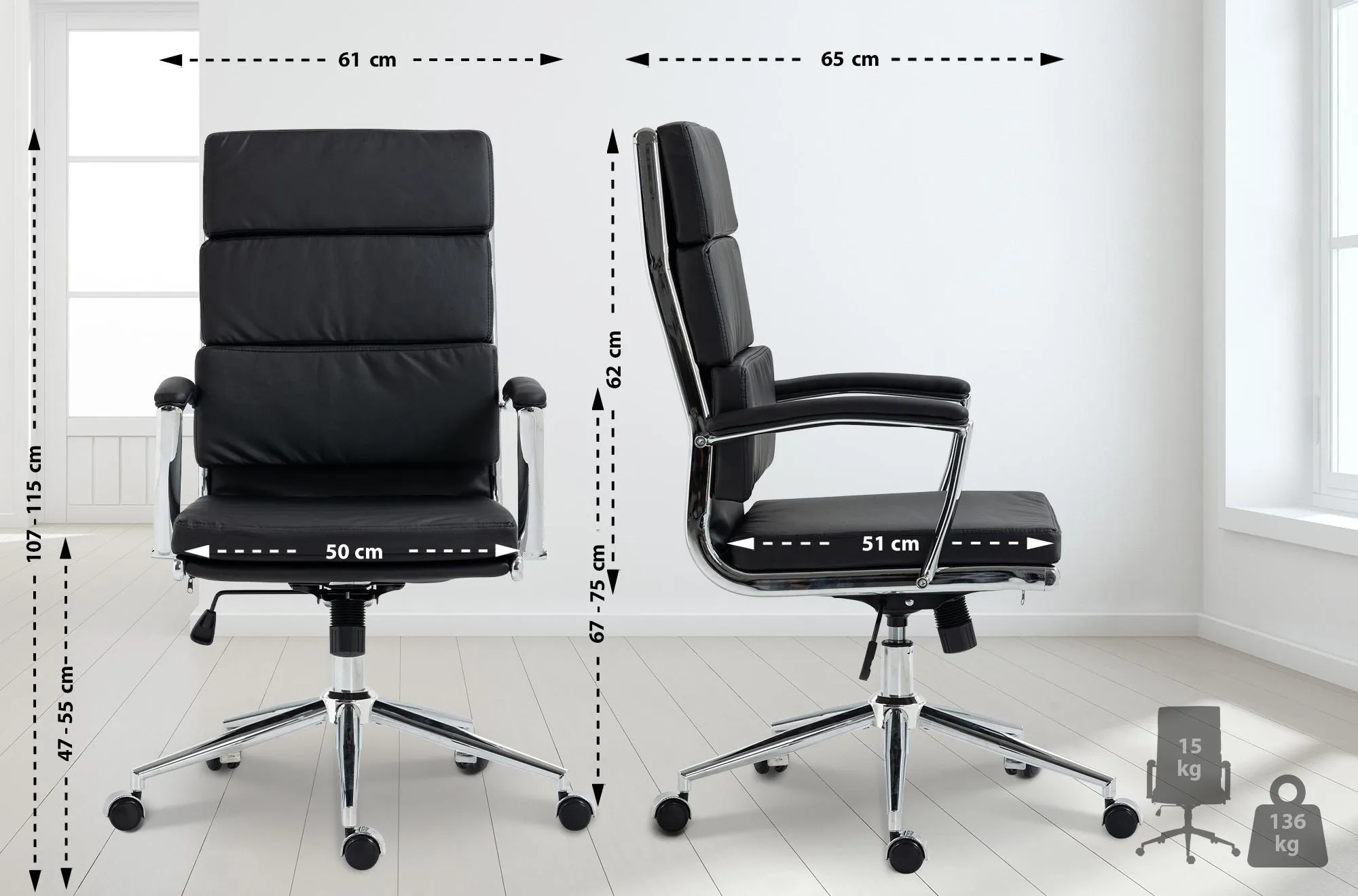 Bürostuhl Cleveland 107-115x61x65 cm schwarz