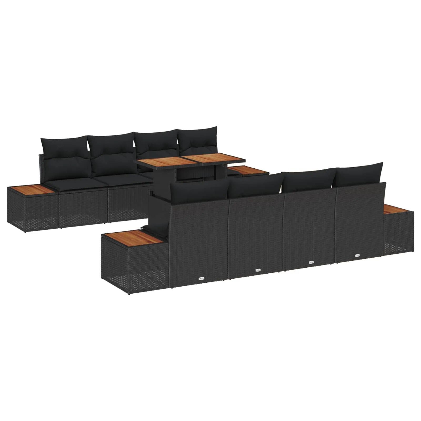 Poly-Rattan Garten-Dining-Set 100x55x73 cm Schwarz und Braun mit Echtholz
