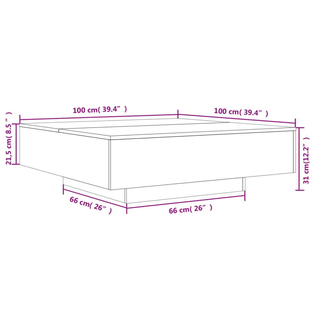 Moderner Couchtisch 100x100x31 cm in Sonoma-Eiche aus Holzwerkstoff