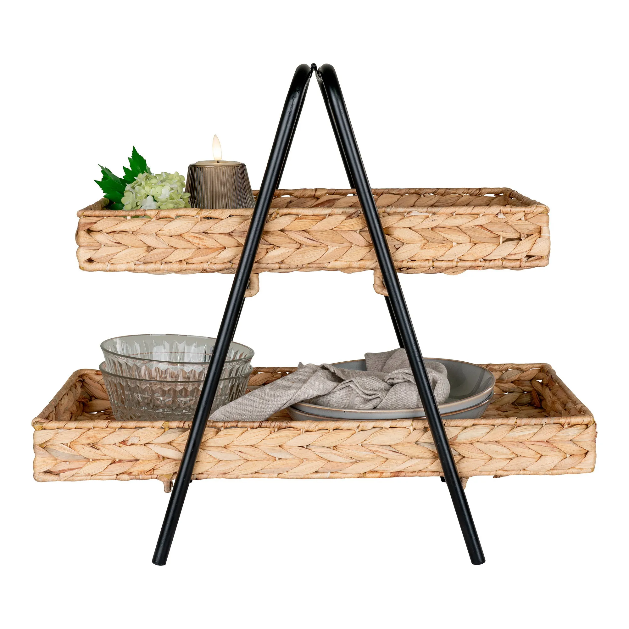 tinkaro Alfaro Tablett Wasserhyazinthe Metall 42 x 23 x 43,5 cm Natur/Schwarz