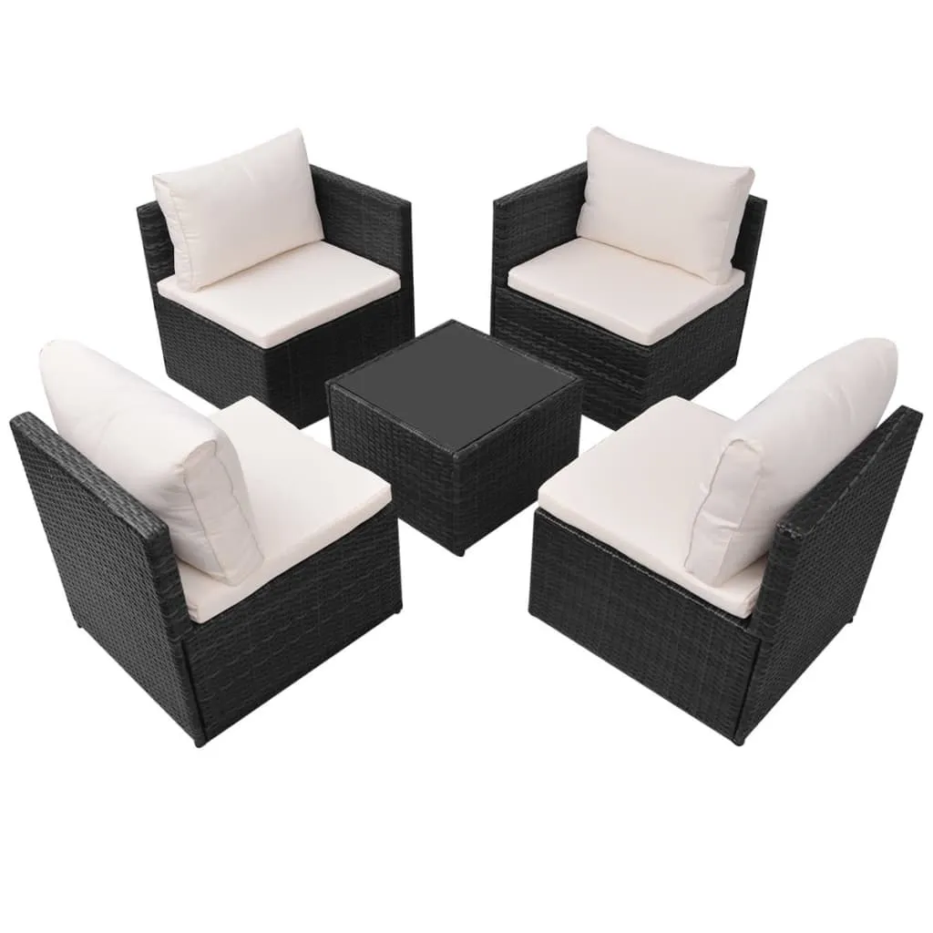 5-tlg. Garten-Lounge-Set mit Auflagen Poly Rattan Schwarz