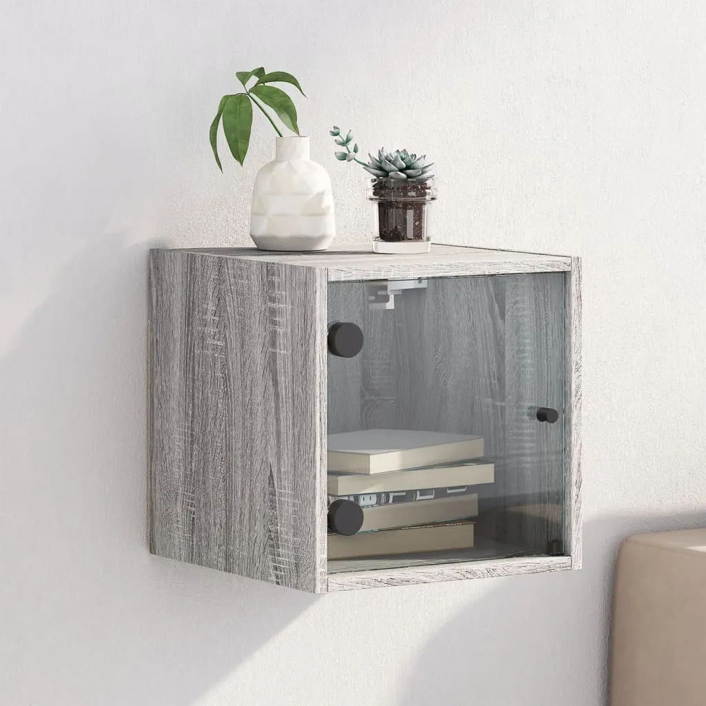 Trendiger Wand-Nachttisch Grau Sonoma 35x37x35 cm aus Holzwerkstoff und Glas