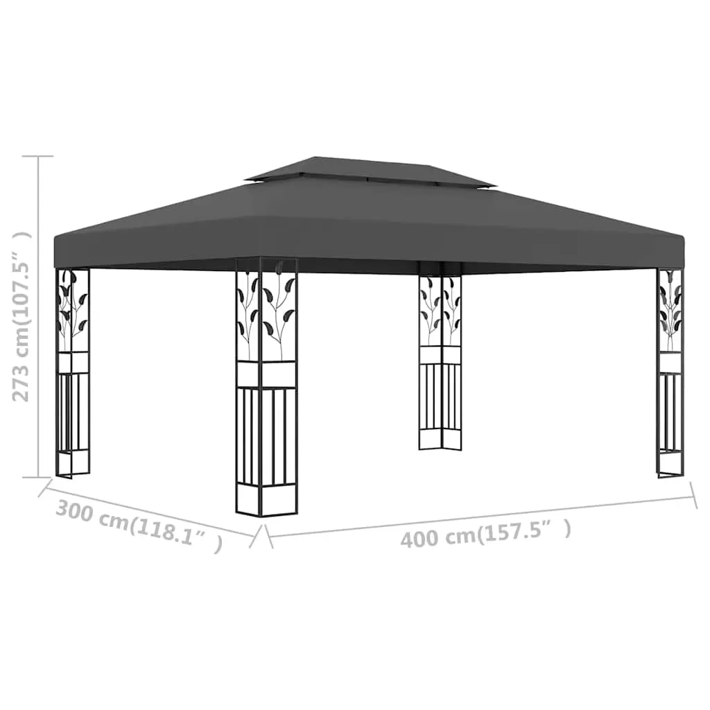 Pavillon 3x4 m Anthrazit mit pulverbeschichtetem Stahl und Doppeldach