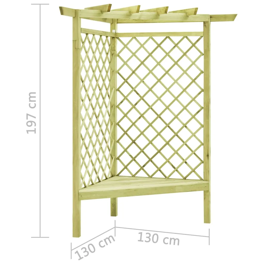 Eck-Gartenpergola mit Sitzbank 130x130x197 cm Grün aus imprägniertem Massivholz