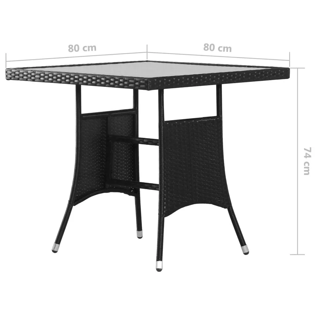 Gartentisch mit Glasplatte 80x80x74 cm Schwarz