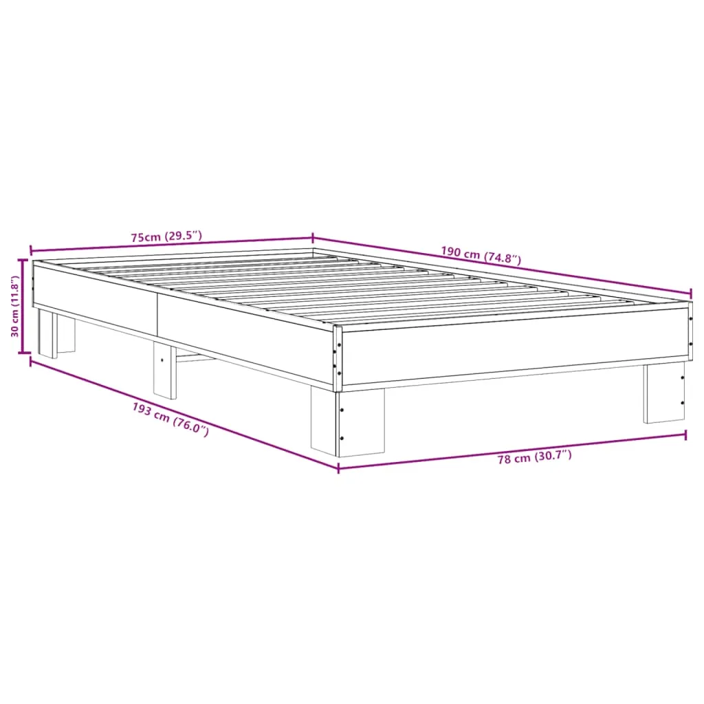 Bett Sonoma-Eiche 193 x 78 x 30 cm mit stabilen Holzbeinen