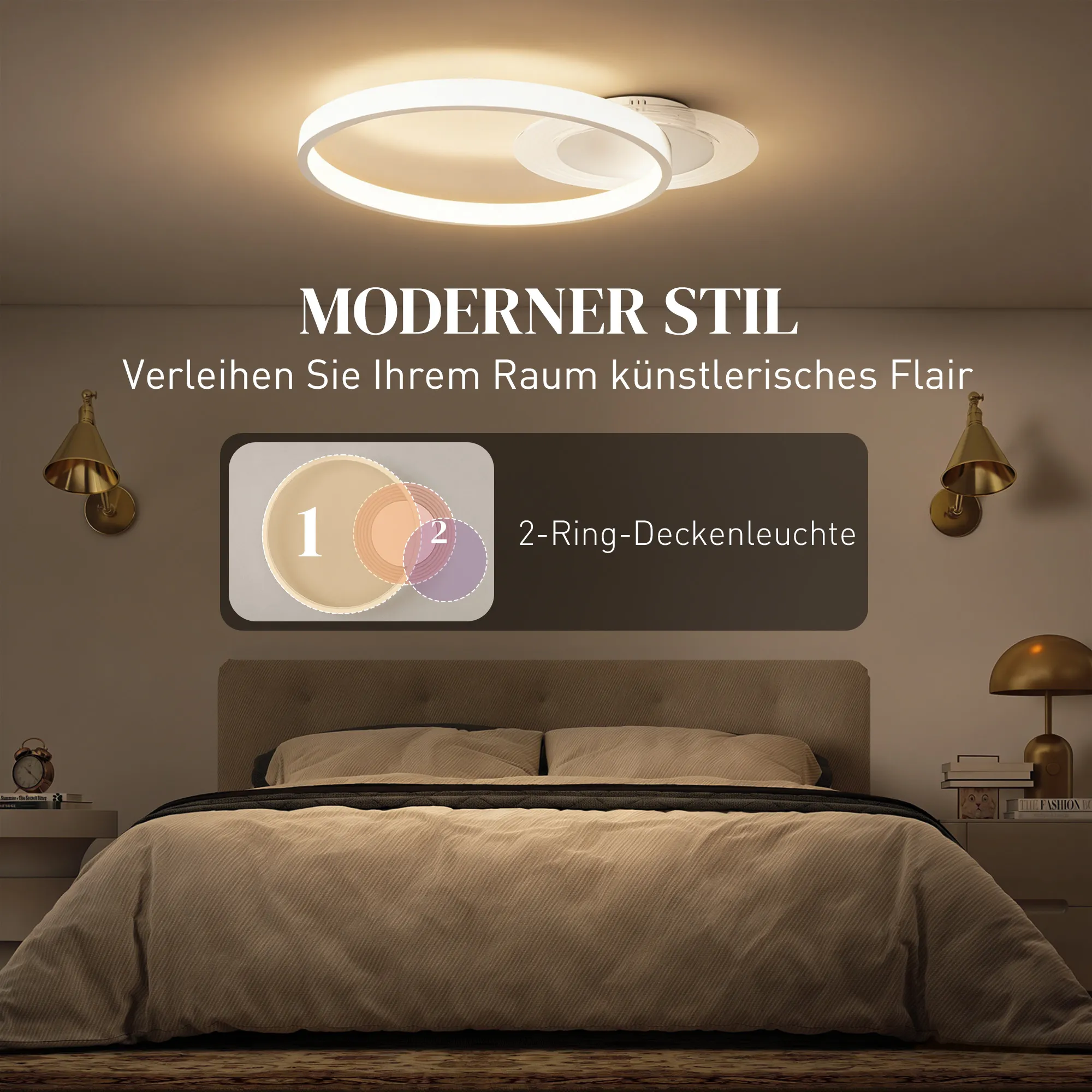 LED Deckenleuchte Zwei-Ring-Design 50x40x7,4 cm Weiß