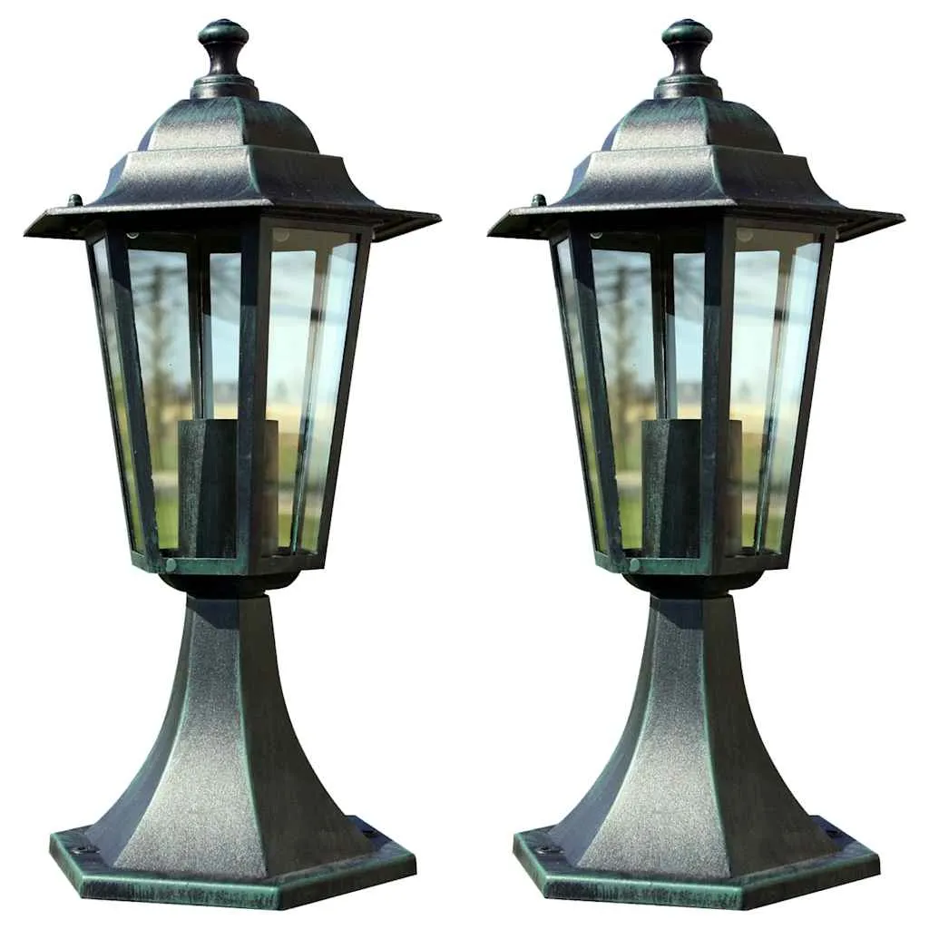 2er Set Gartenleuchten 41 cm Dunkelgrün und Schwarz Aluminium Glas