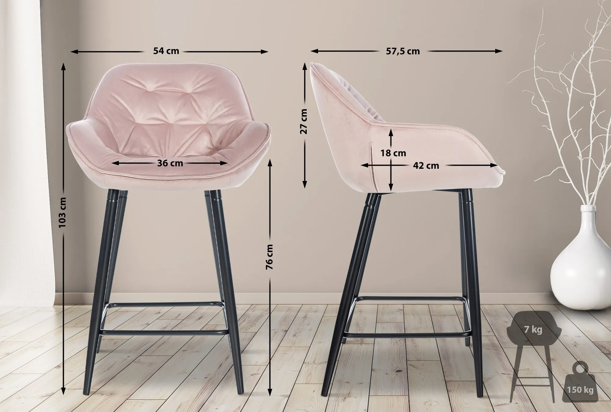 Barhocker Gibson 2er Set 103x54x57,5 cm Pink