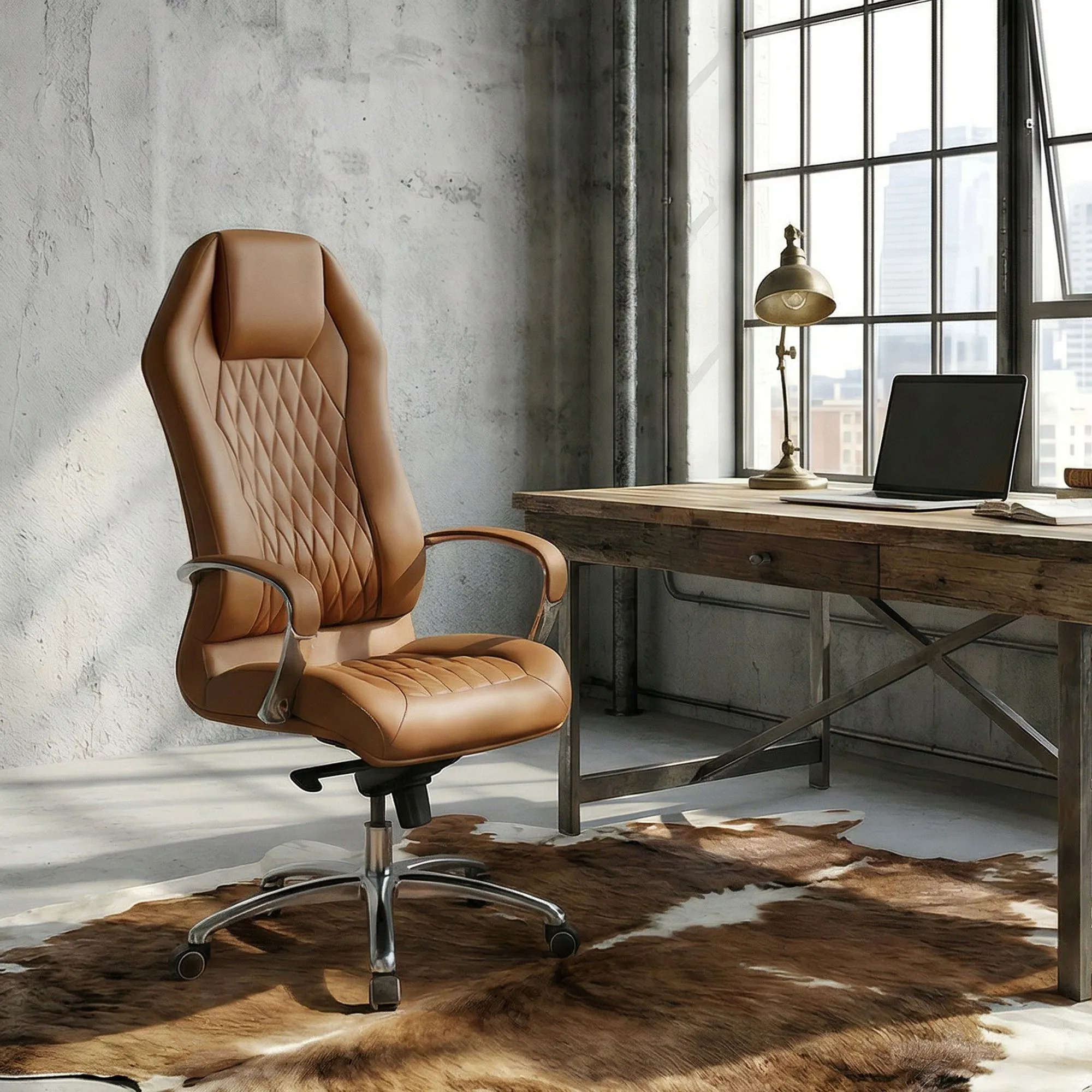 Amstyle Bürostuhl MONTEREY Echt-Leder Caramel Schreibtischstuhl 120KG Chefsessel hohe Rückenlehne mit Kopfstütze X-XL