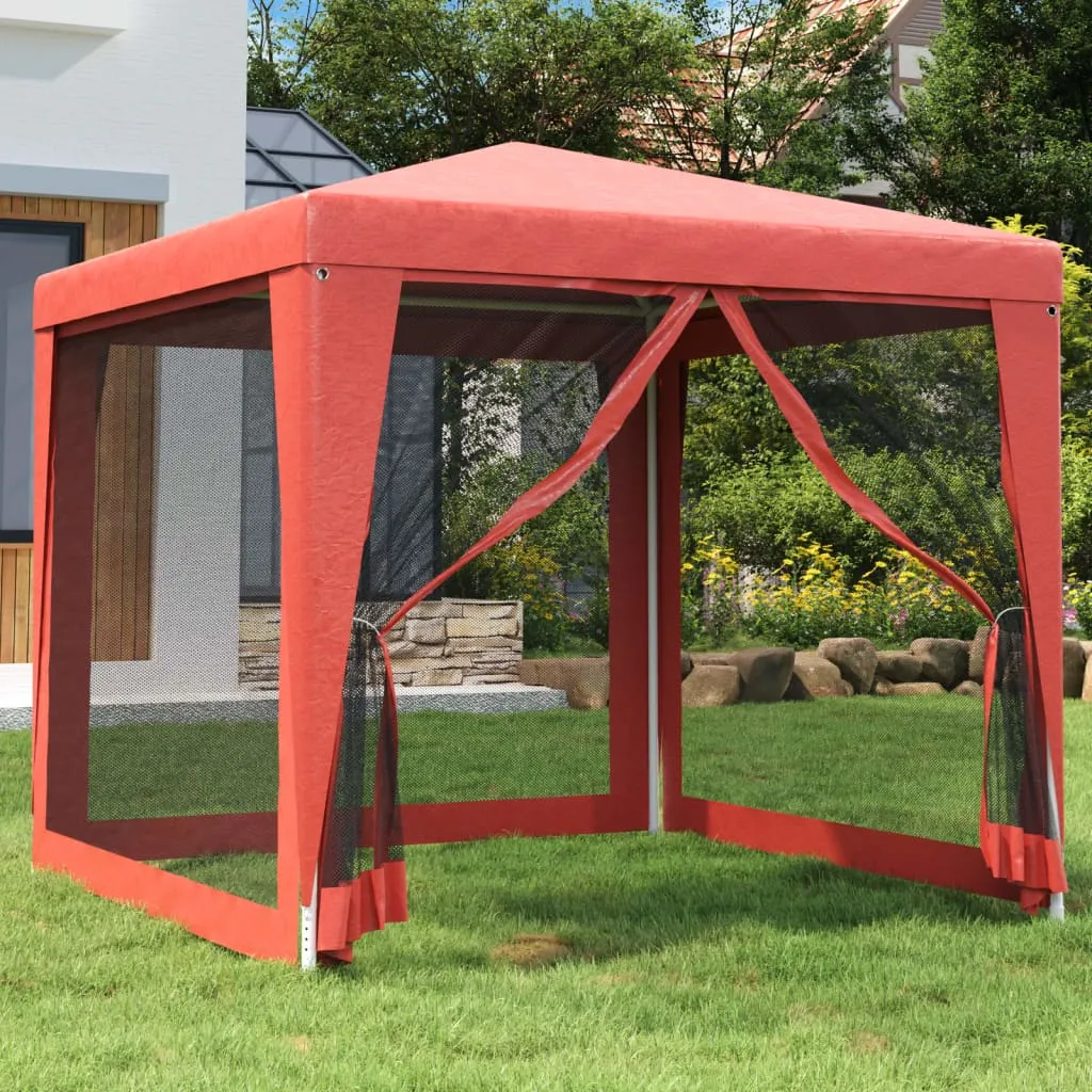 Partyzelt 250x250x245 cm Rot mit wasserfestem HDPE-Dach und Mesh-Seitenwänden