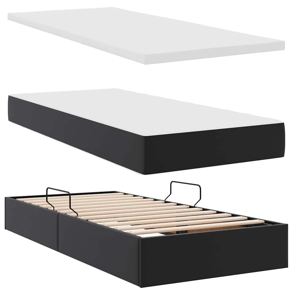 Aufbewahrungsbett mit Matratze 90 x 200 cm Schwarz