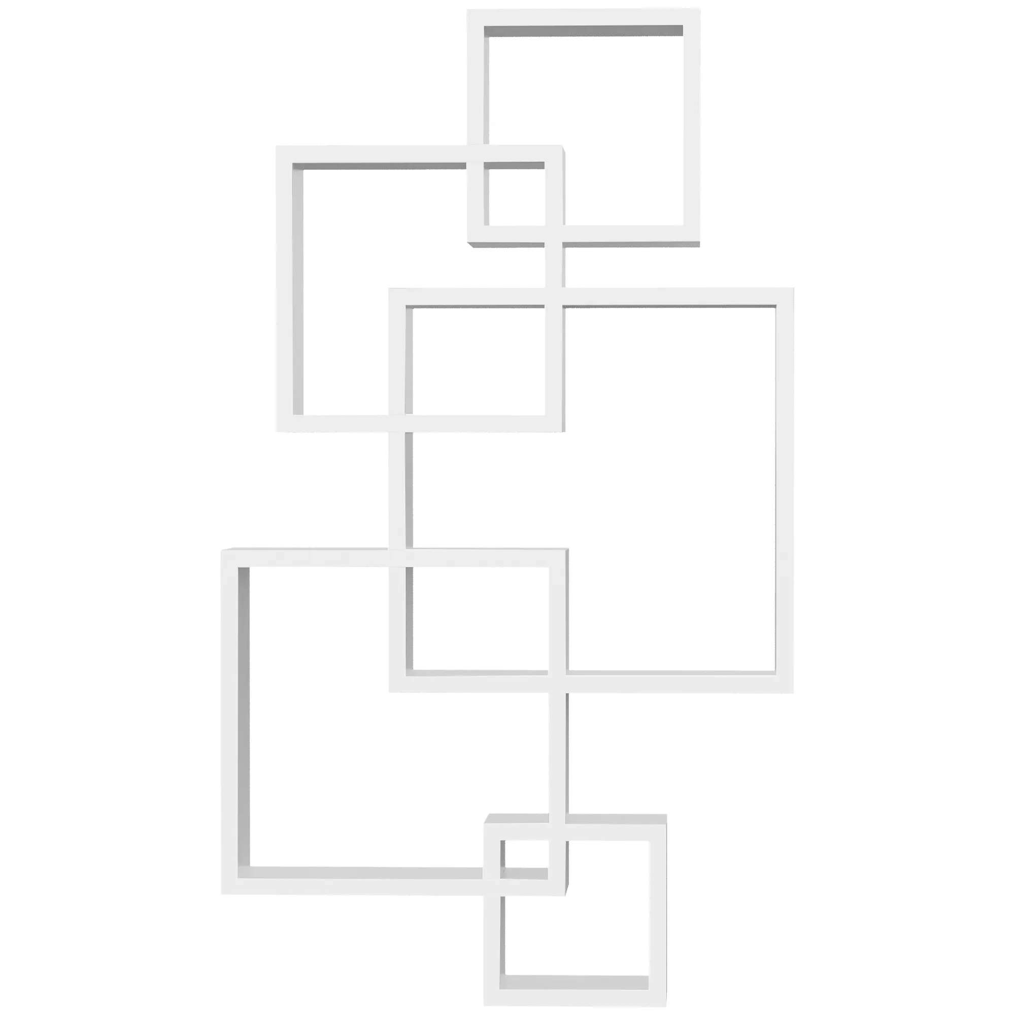 Wandregal, Schweberegal, 5 Regale, Massivholz, Weiß