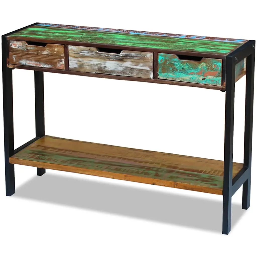 Vintage Sideboard 110x35x78 cm Mehrfarbig aus massivem Altholz und Stahlgestell