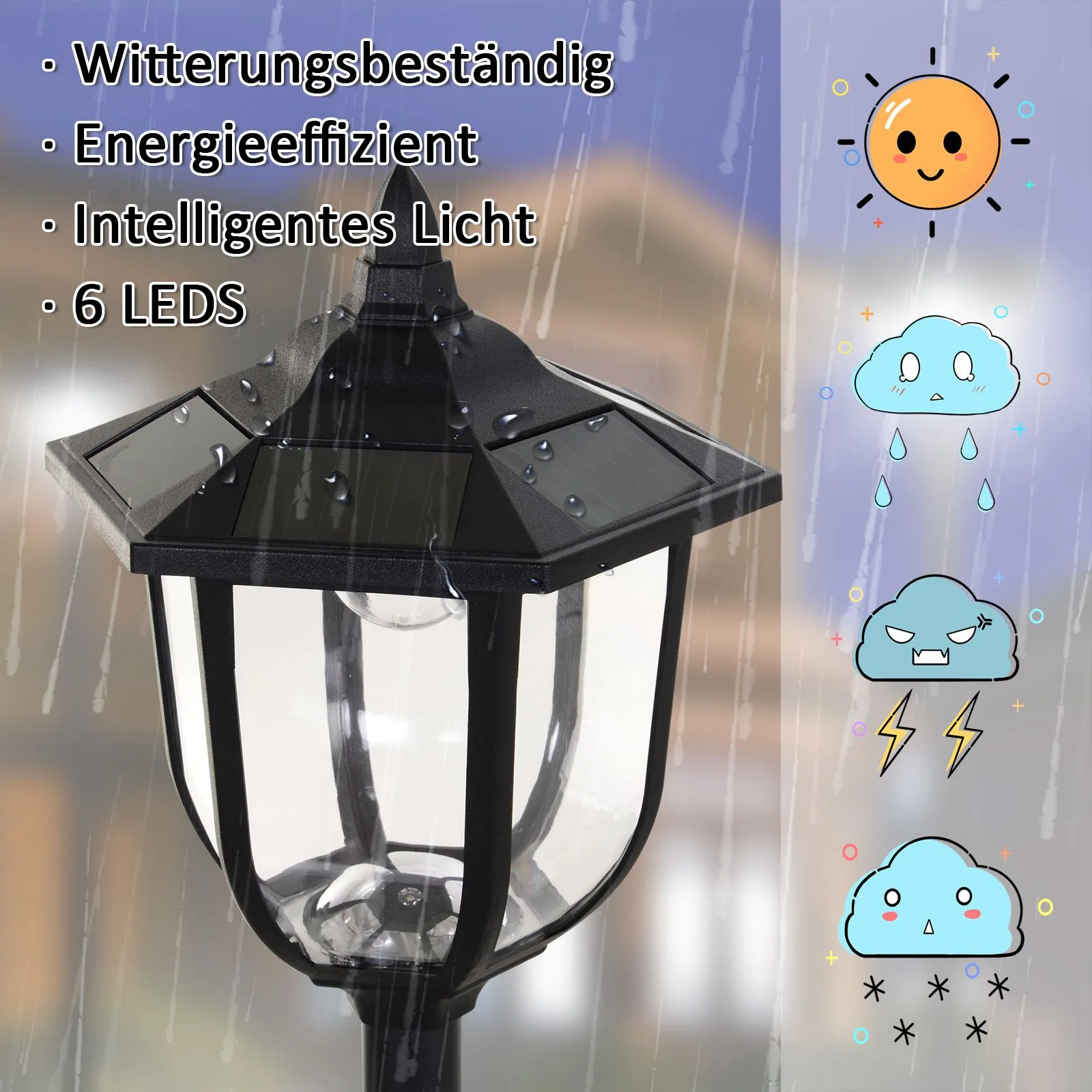 Solar Gartenleuchte Flammeneffekt Kunststoff Schwarz 177 cm