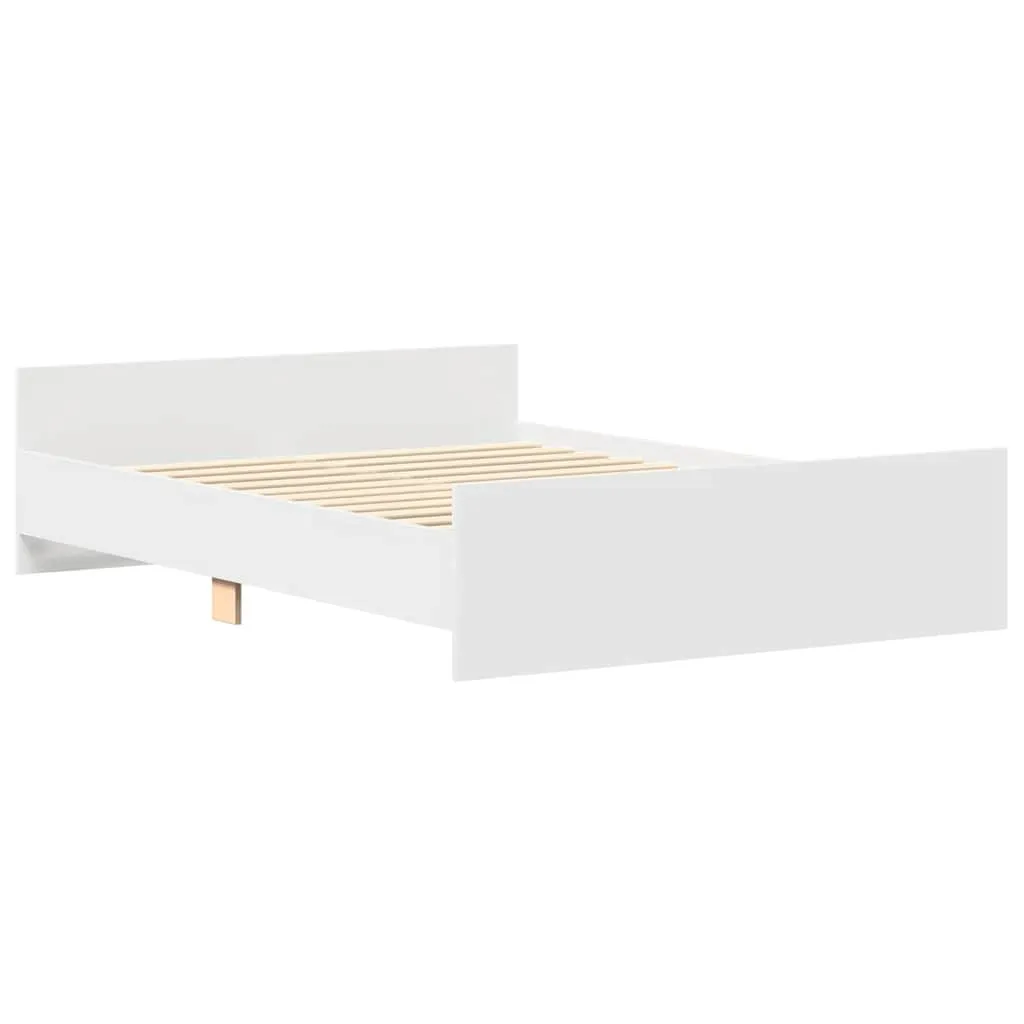 Weißes Bettgestell 203x143x50 cm aus Massivholz und Holzwerkstoff