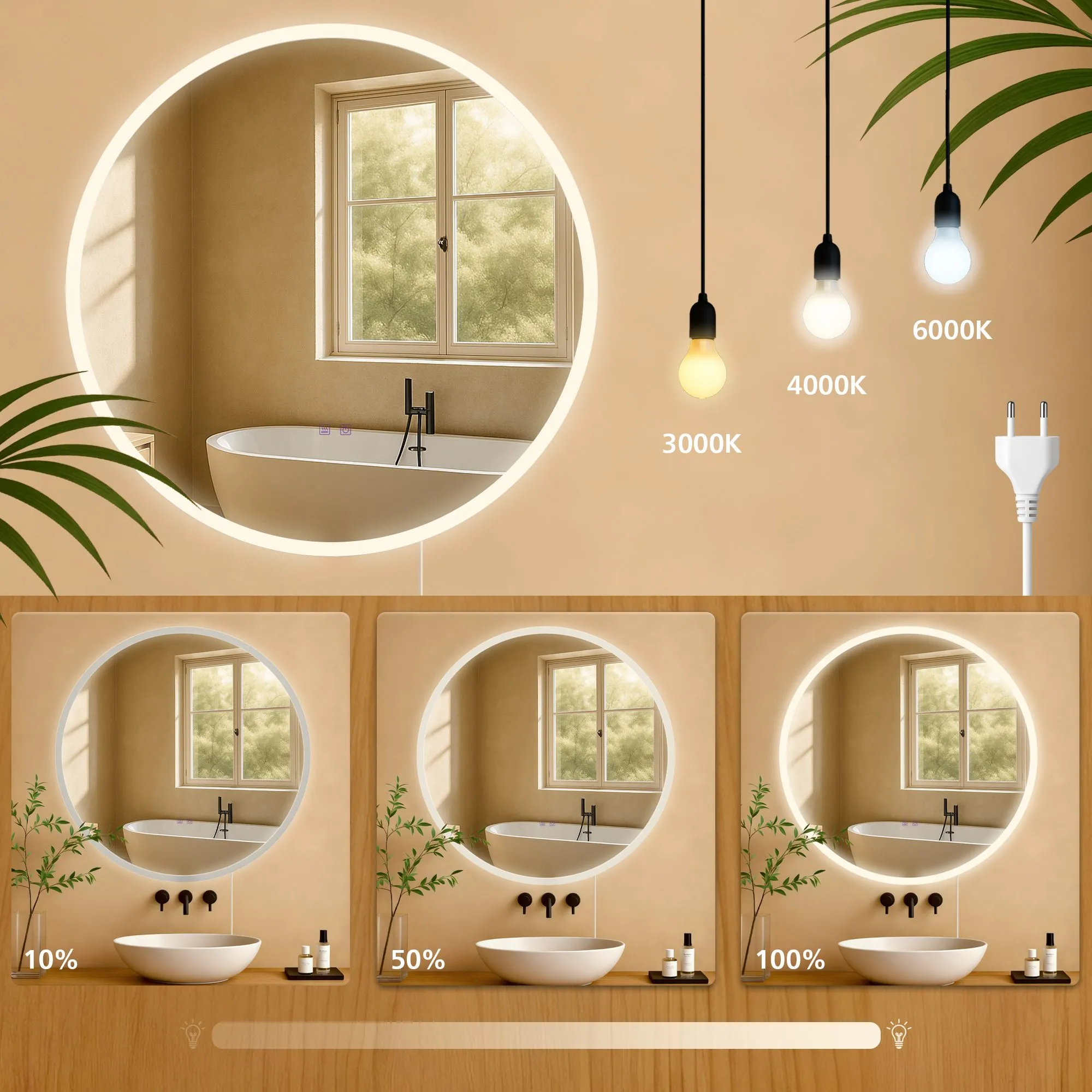 Badspiegel Laconia LED 80x80 cm Klarglas