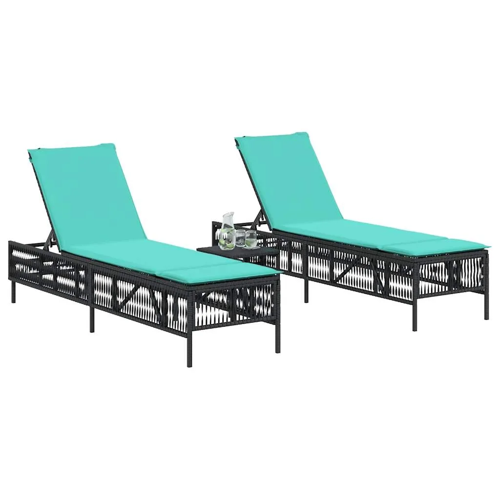 Sonnenliege Set Schwarz 198x55x39-96 cm mit Beistelltisch und Kissen