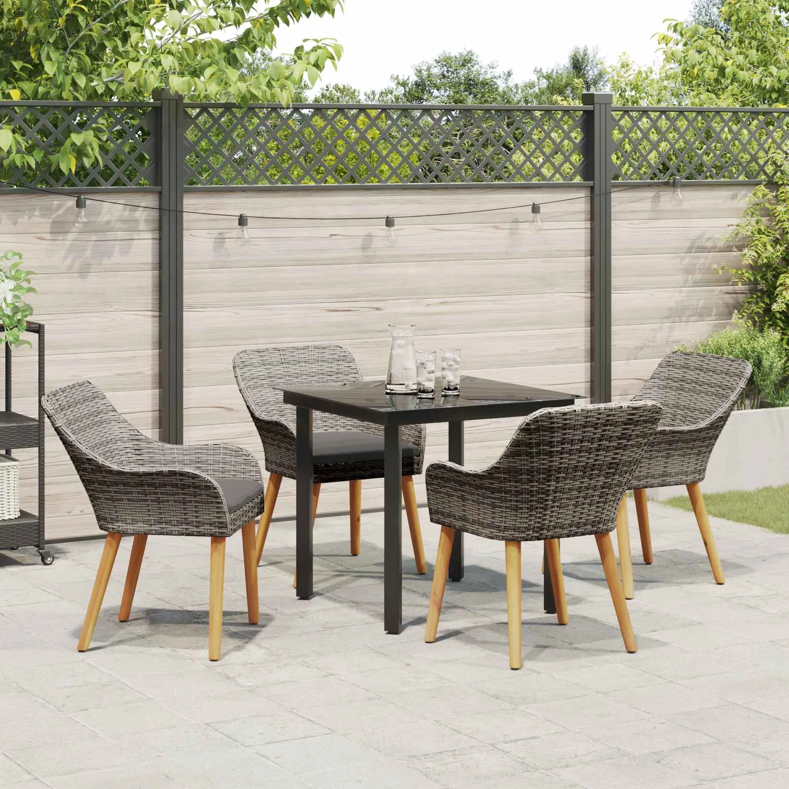 Garten-Esszimmer-Set Grau 80x80x74 cm für 4 Personen