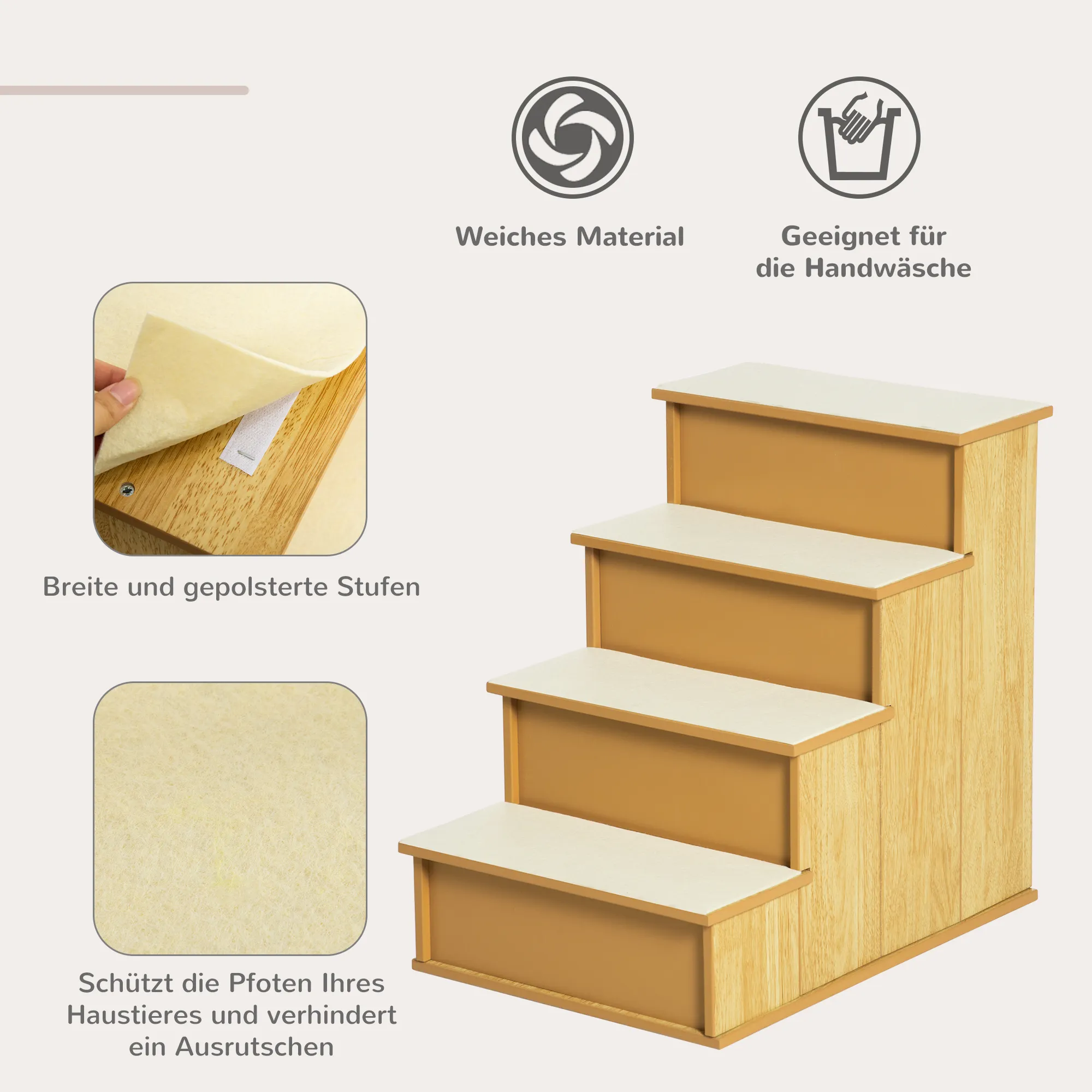 Haustiertreppe 4-stufig 40L x 59B x 54,2H cm in Natur