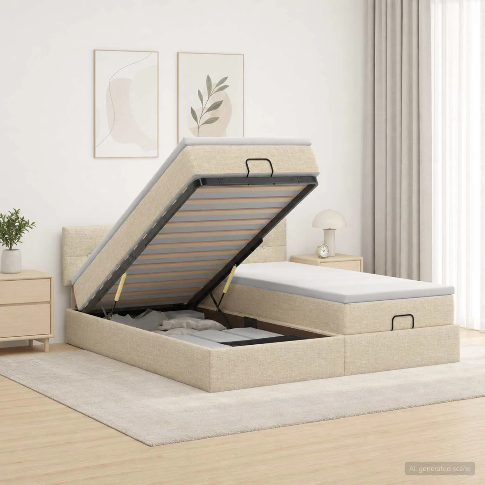 Ottomanbett mit Matratze 200x200 cm Creme