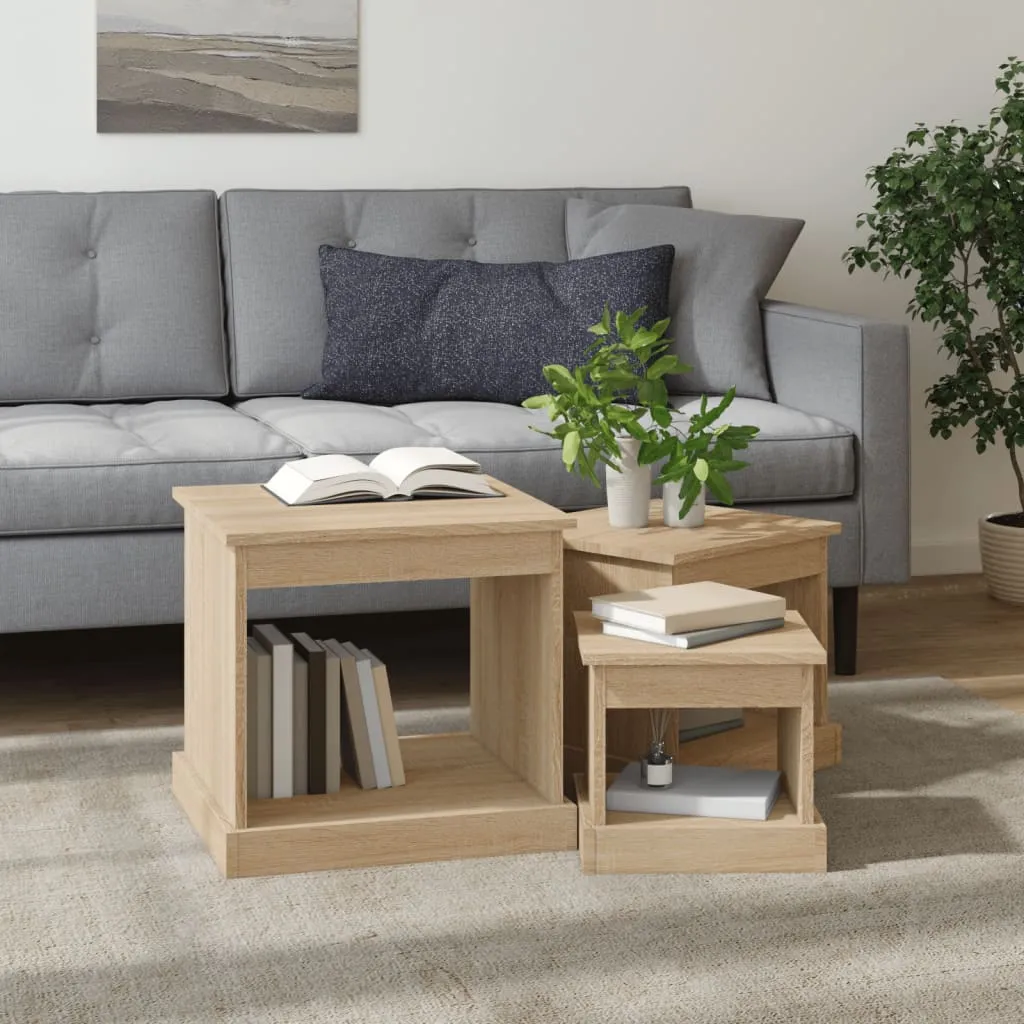 3er-Set Couchtische Holzwerkstoff Sonoma-Eiche 48x45x45, 40x37x37, 32x29x29 cm