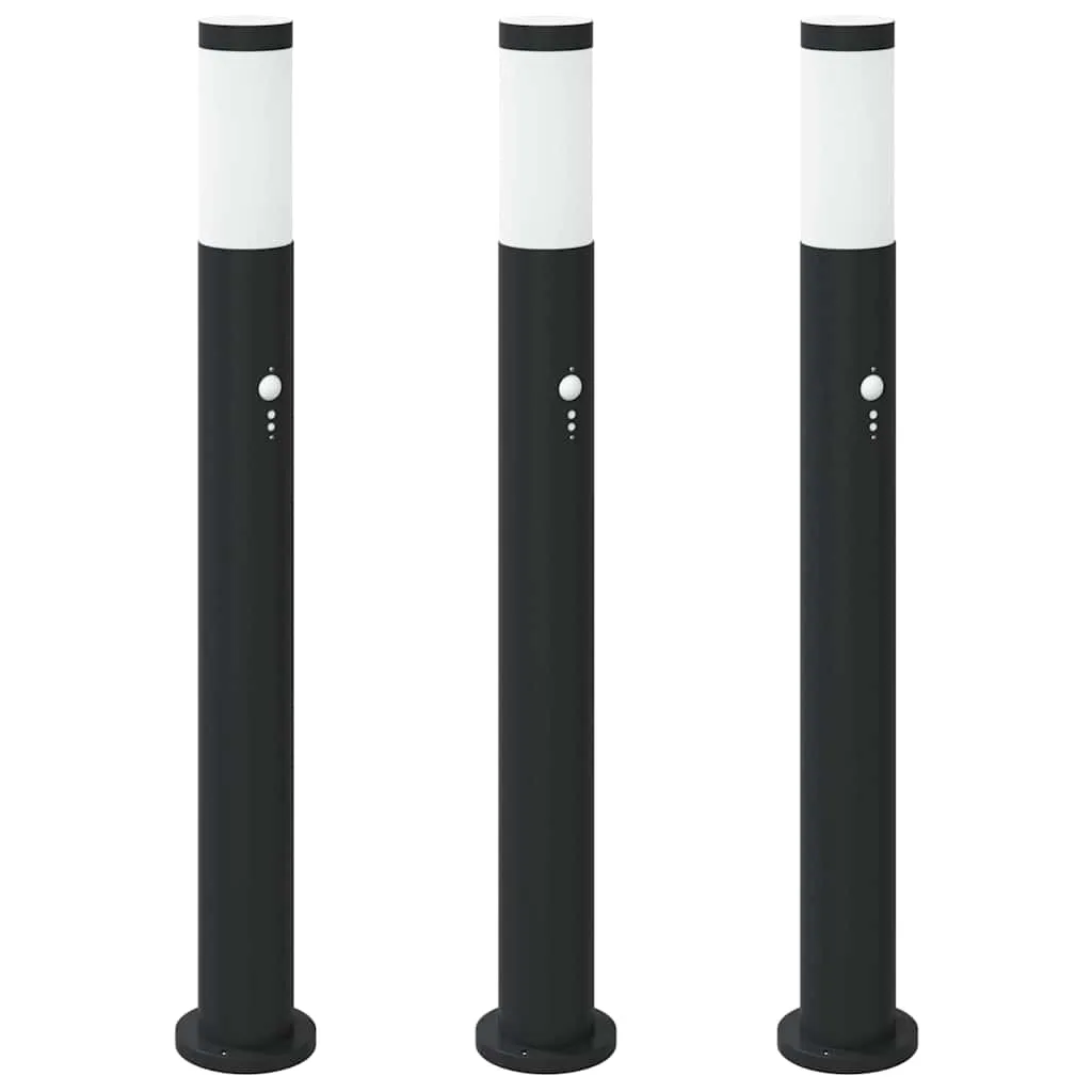 Schwarze Edelstahl Pollerleuchte 11x80 cm mit PIR-Bewegungssensor