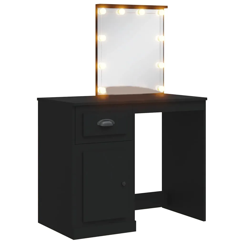 Schminktisch mit Spiegel und LED-Beleuchtung 90x42x132,5 cm Schwarz