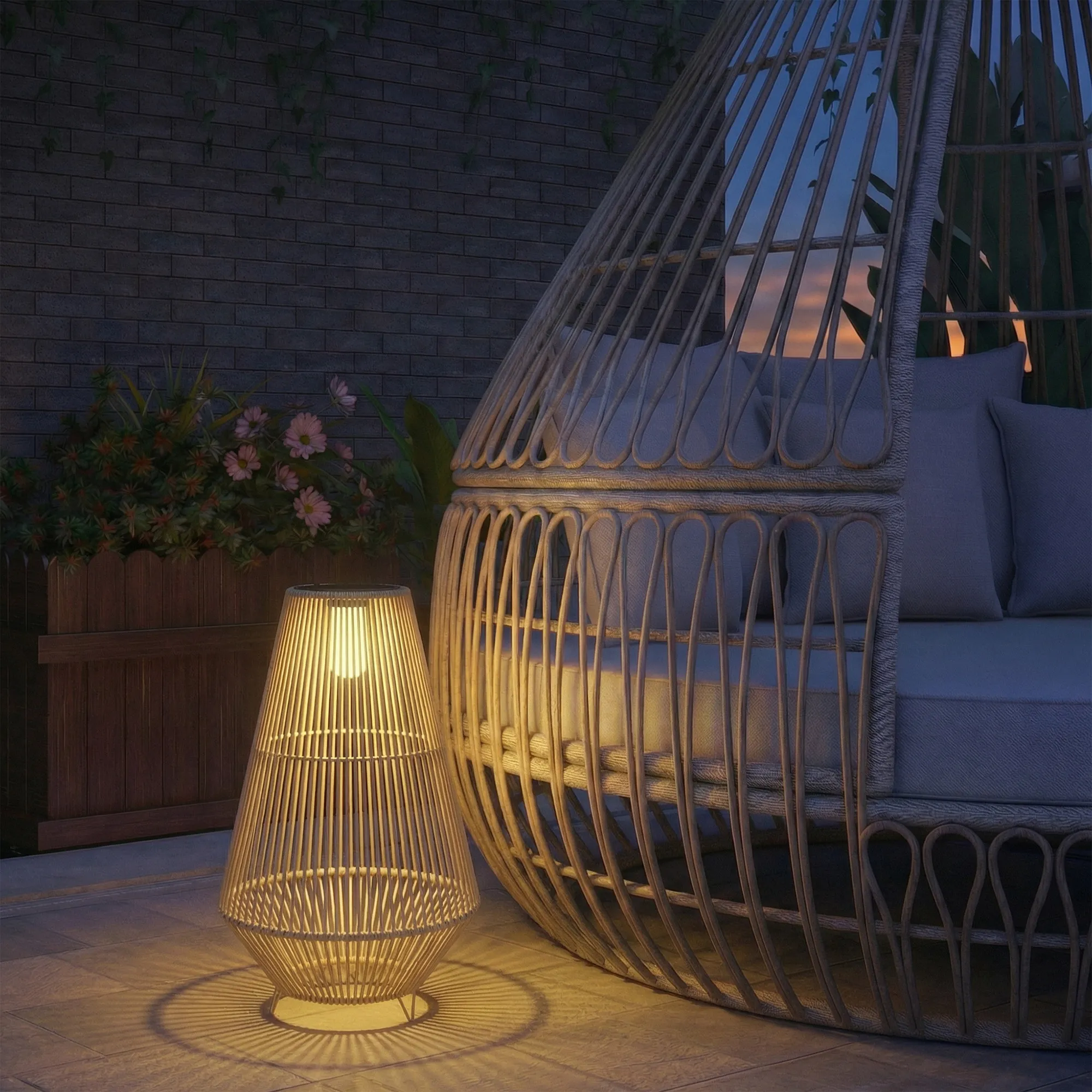 Solar Stehlampe Rattan Boho-Stil IP44 Gelb 35x35x55 cm