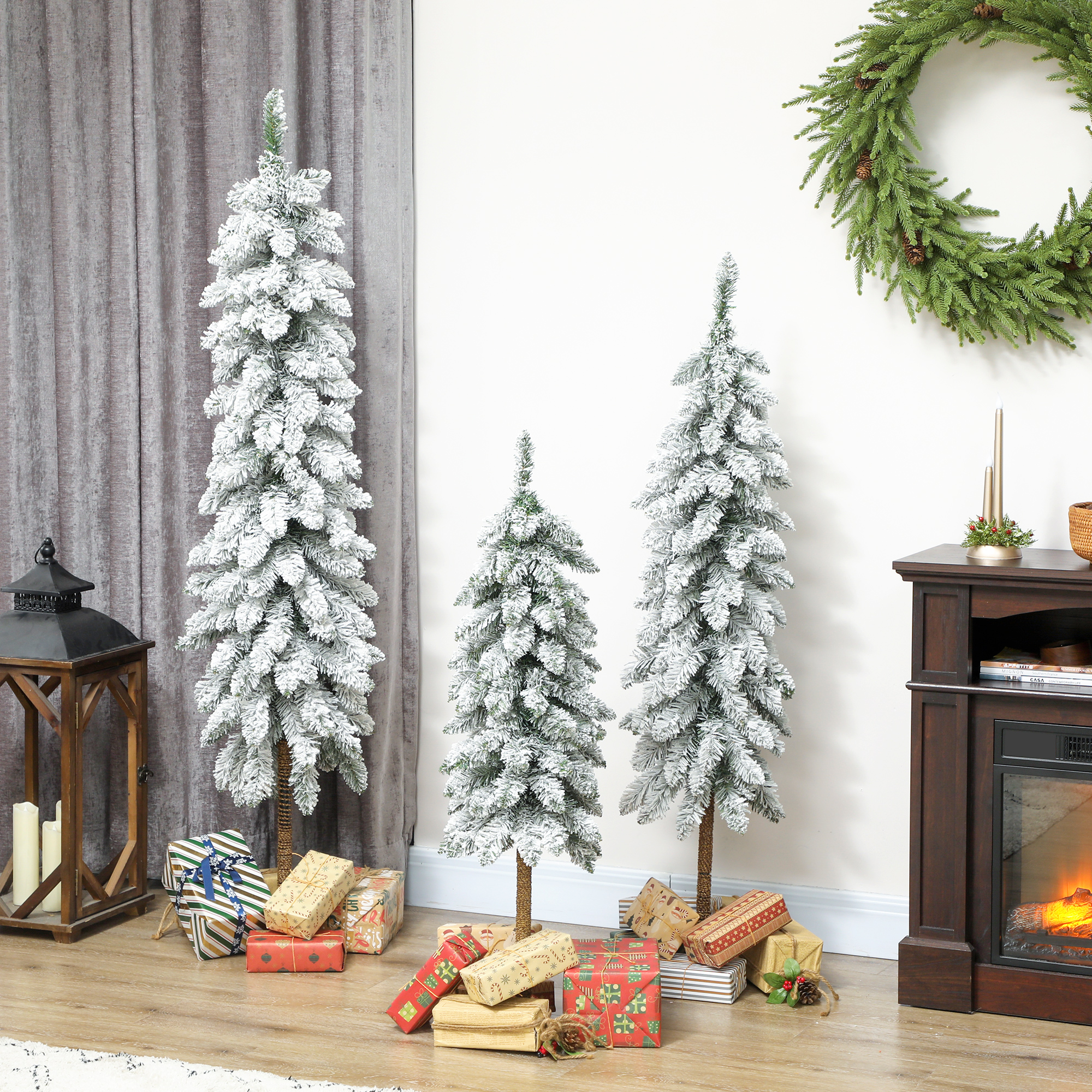 Künstliche Weihnachtsbäume 3er-Set verschneit Kunststoff Grün-Weiß