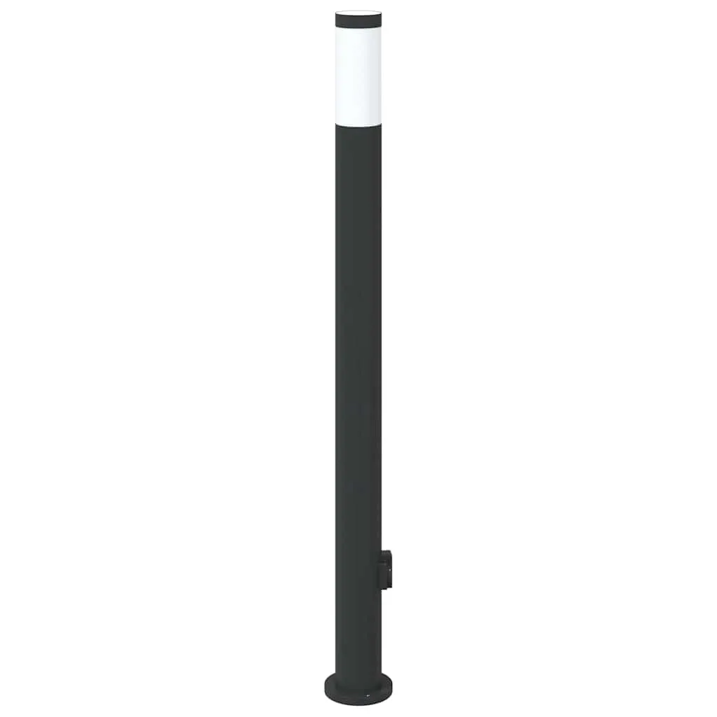 Schwarze Edelstahl Pollerleuchte 11x110 cm mit integrierter Steckdose