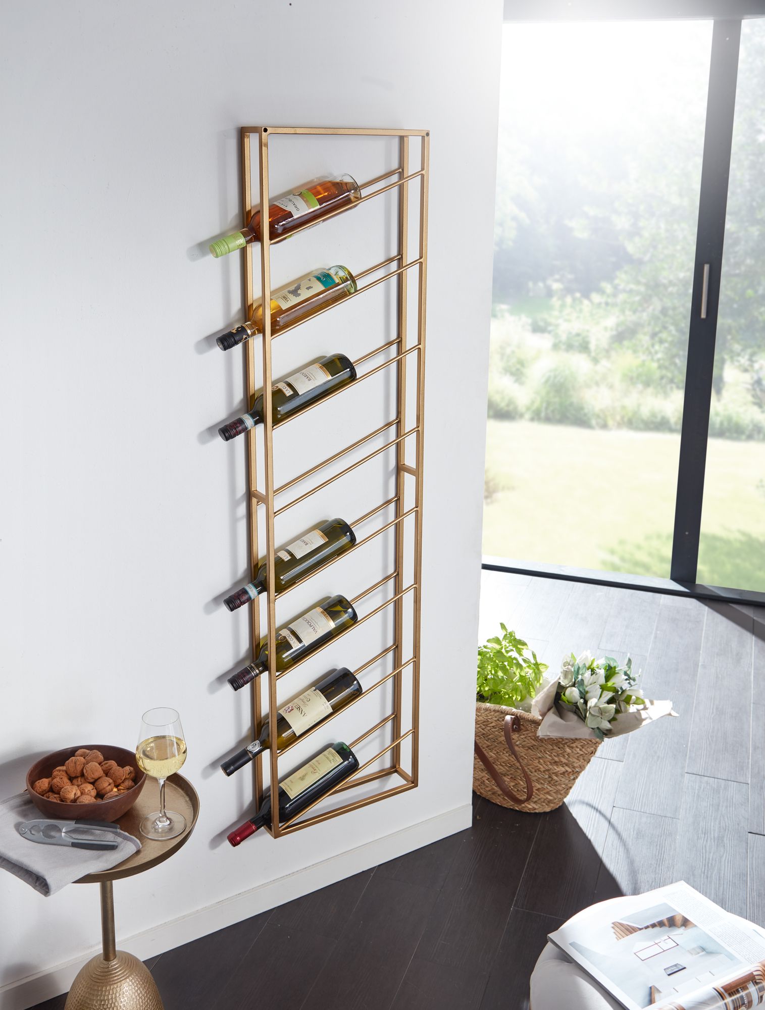 Weinregal Wand Metall Gold 36x150x8 cm Groß für 8 Flaschen