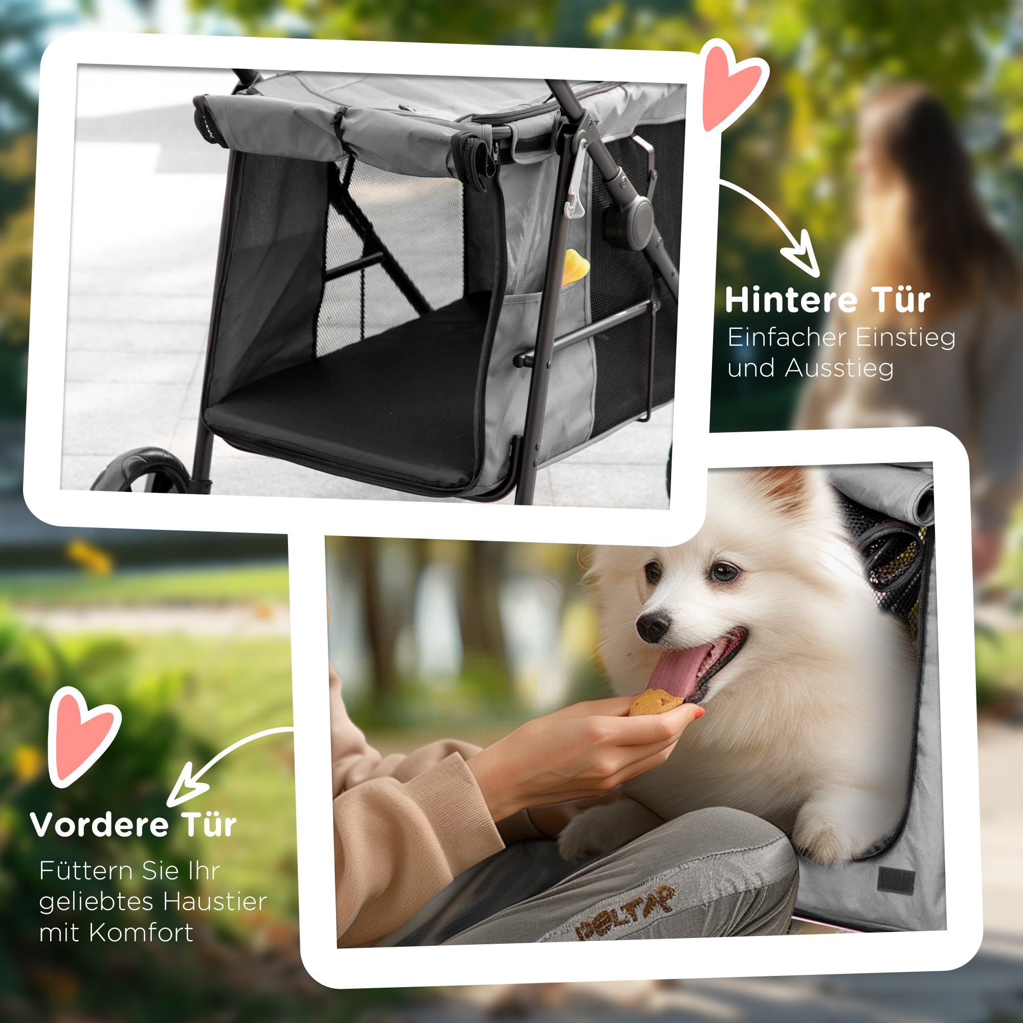 Hundewagen klappbar bis 20 kg mit 3 Taschen, Grau, 102x62x105 cm
