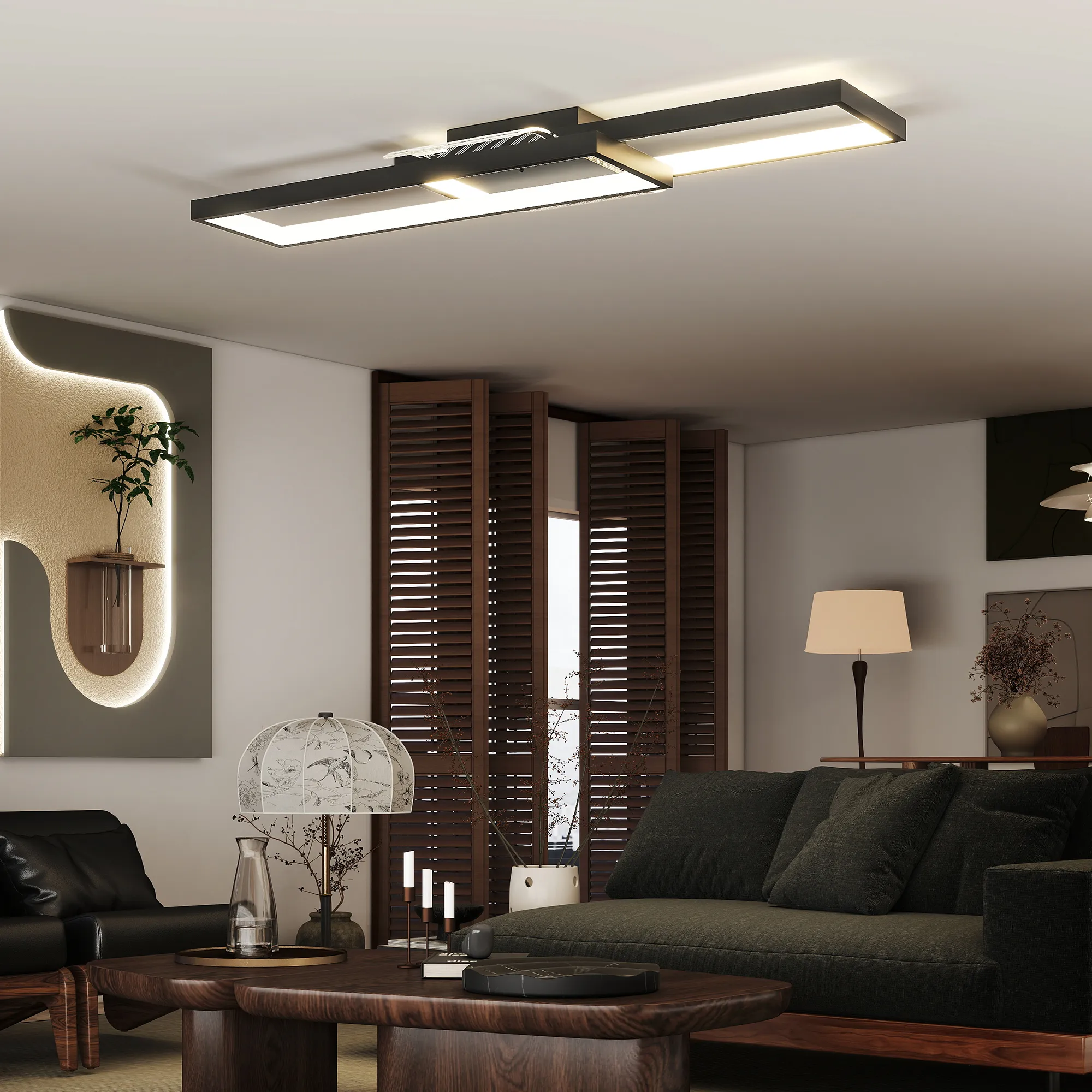 Deckenleuchte LED dimmbar mit Fernbedienung, 70x30x7 cm, Schwarz