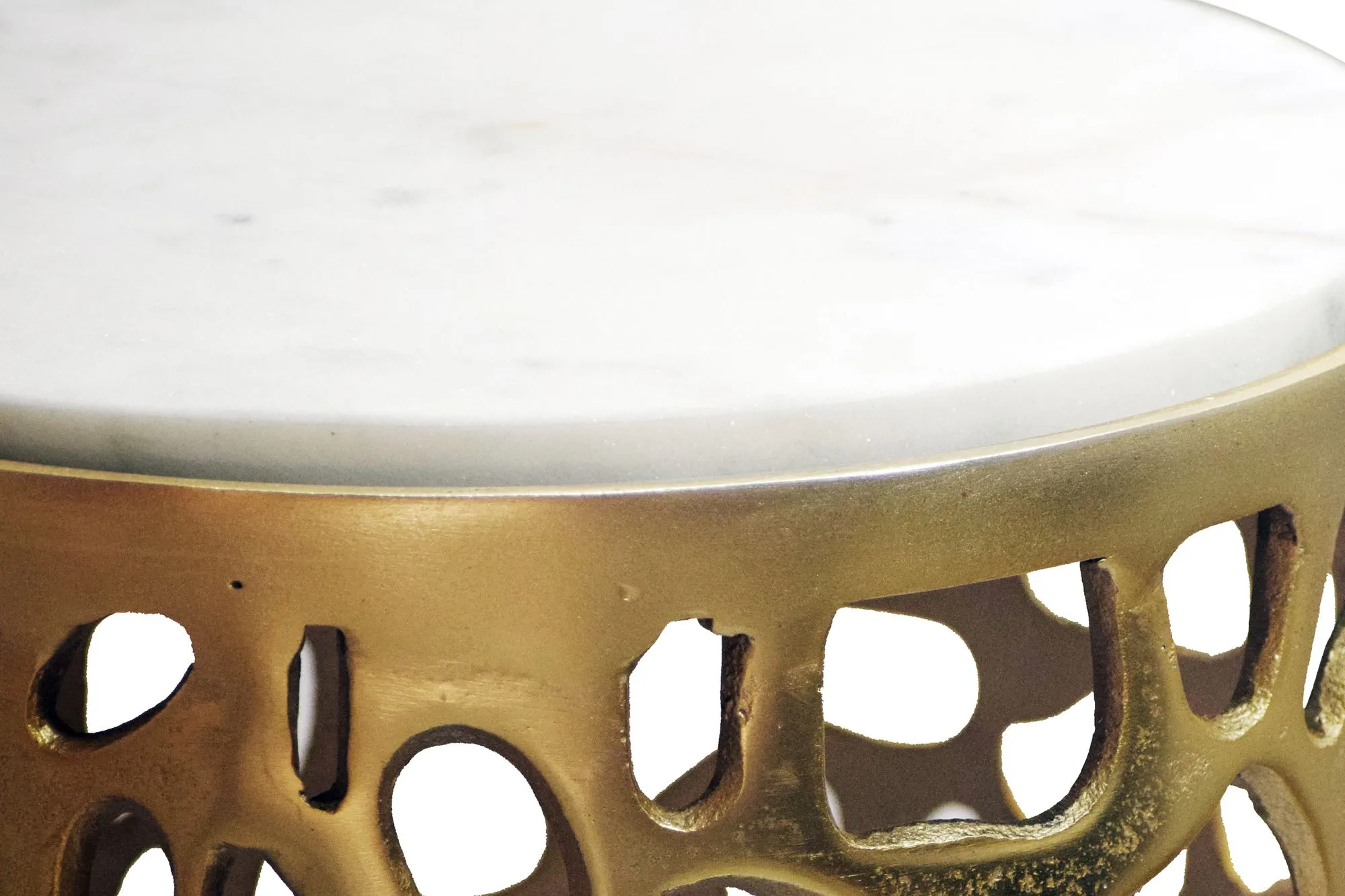 Beistelltisch Aluminium gold rund 30cm – Anstelltisch mit Marmor Tischplatte – Design Metall Couchtisch für Wohnzimmer – runder Wohnzimmertisch modern – Dekotisch Handmade Sofatisch