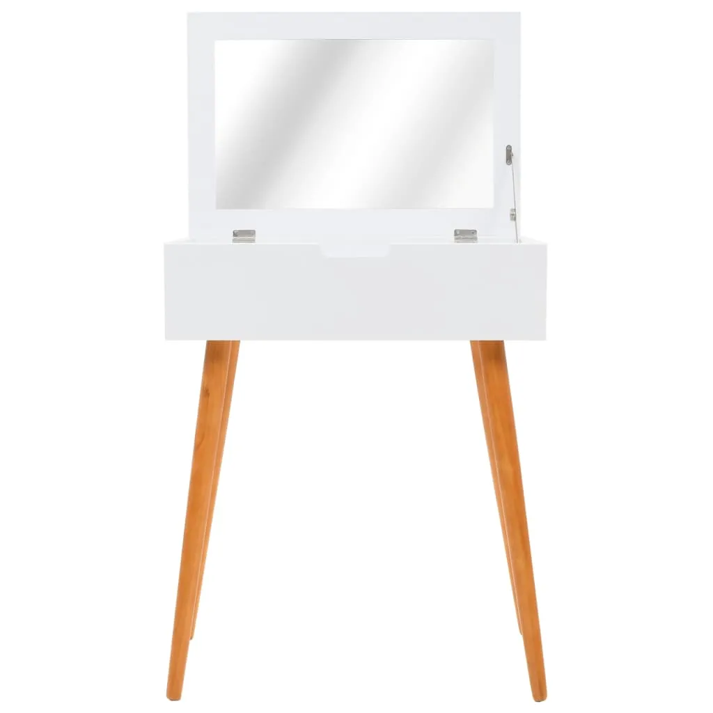 Frisiertisch 60x40x75 cm Weiß mit MDF, Glas und Massivholzbeinen